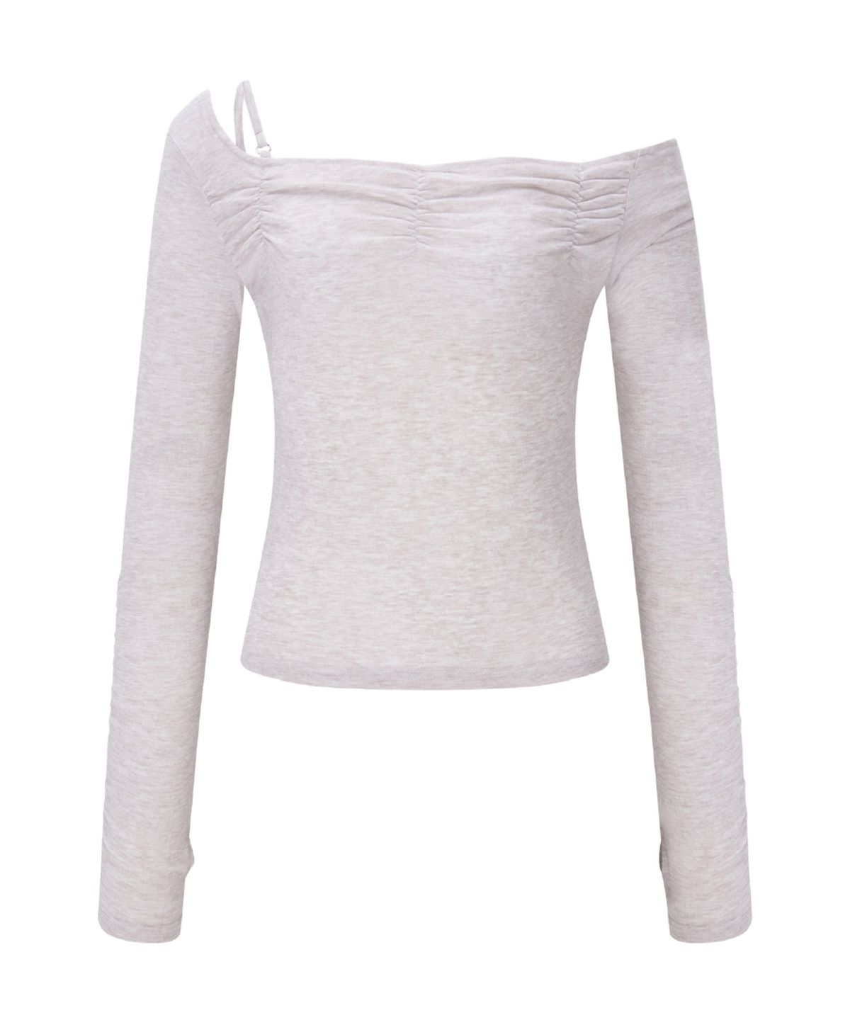 플리즈노팔로우(PLEASENOFOLLOW) Halo Unbal Shirring Long Sleeve Top (Dusty Pink)