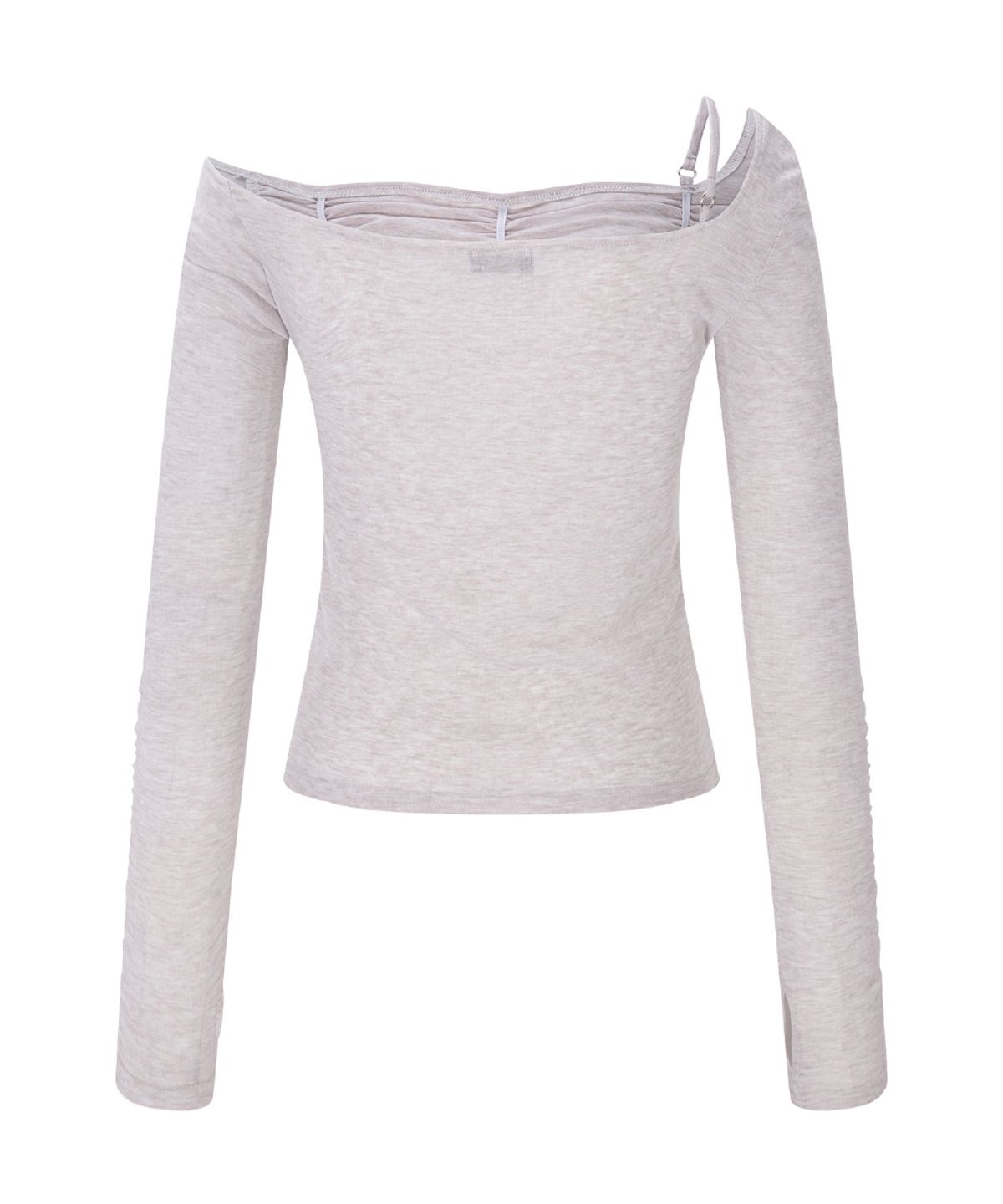 플리즈노팔로우(PLEASENOFOLLOW) Halo Unbal Shirring Long Sleeve Top (Dusty Pink)