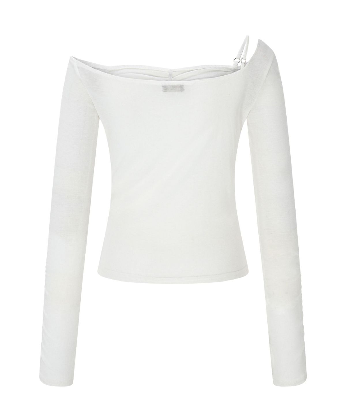 플리즈노팔로우(PLEASENOFOLLOW) Halo Unbal Shirring Long Sleeve Top (White)