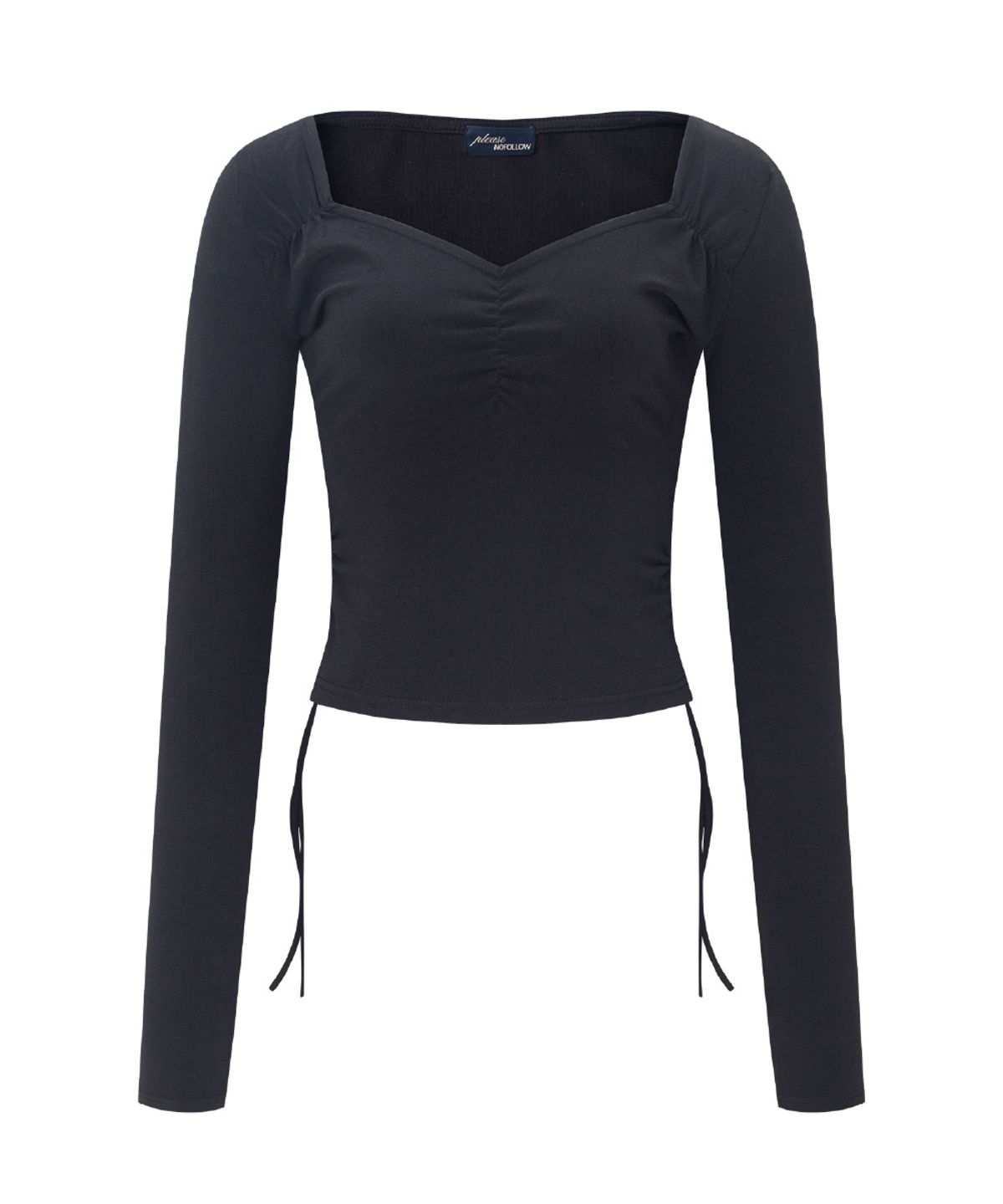 플리즈노팔로우(PLEASENOFOLLOW) Mov Shirring Long Sleeve Top (Black)