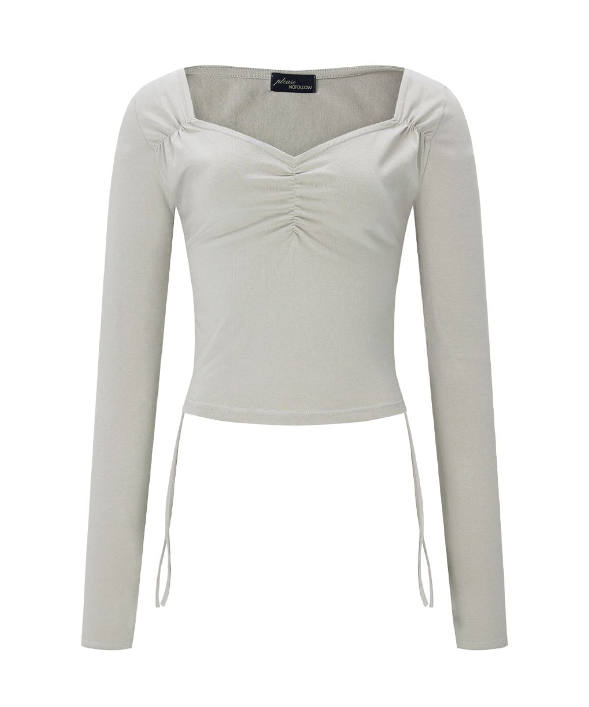 플리즈노팔로우(PLEASENOFOLLOW) Mov Shirring Long Sleeve Top (Ash Grey)