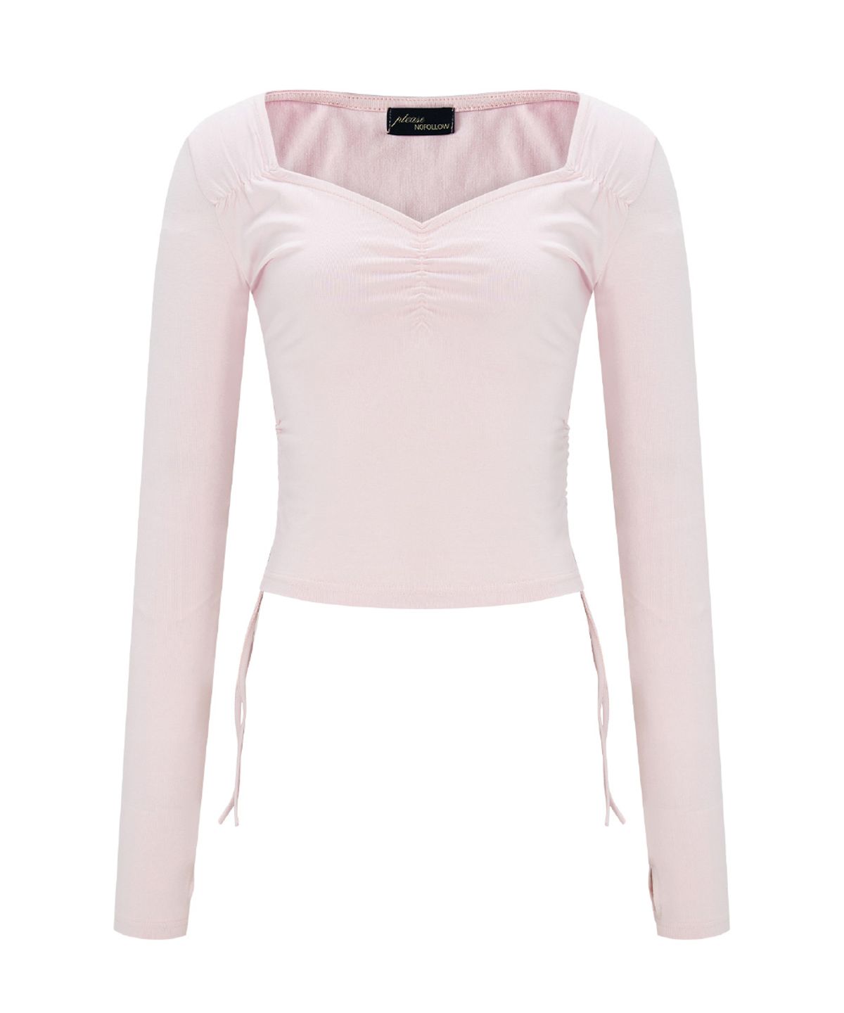 플리즈노팔로우(PLEASENOFOLLOW) Mov Shirring Long Sleeve Top (Baby Pink)