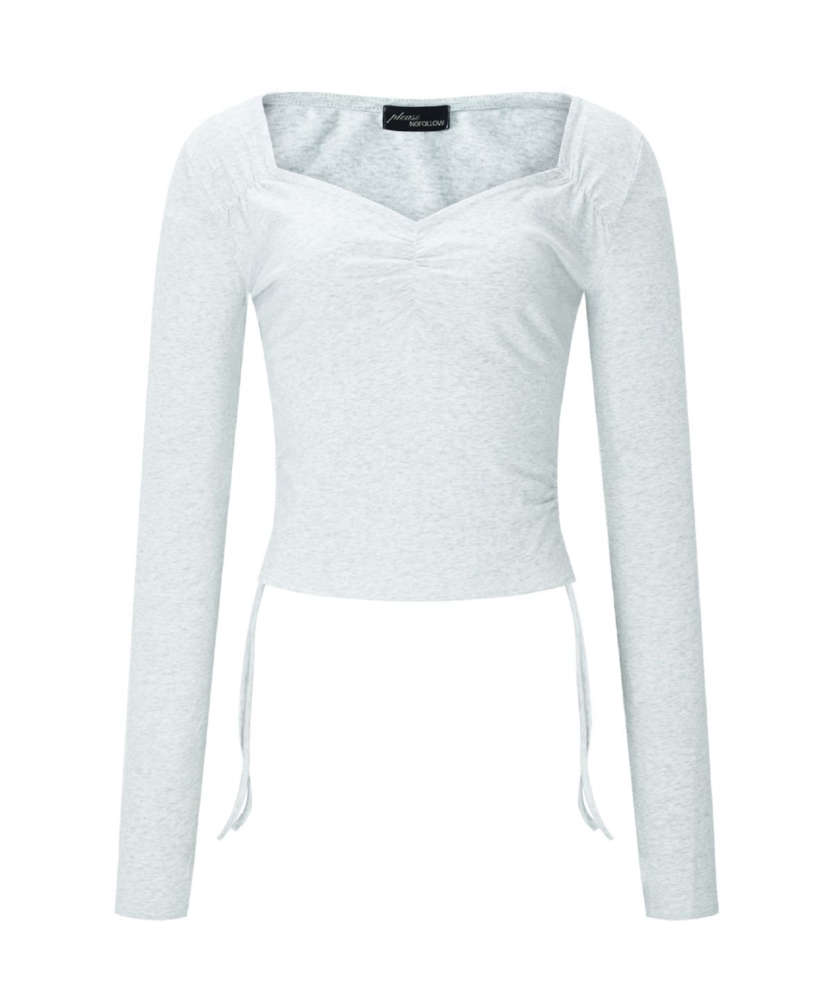 플리즈노팔로우(PLEASENOFOLLOW) Mov Shirring Long Sleeve Top (White Melange)