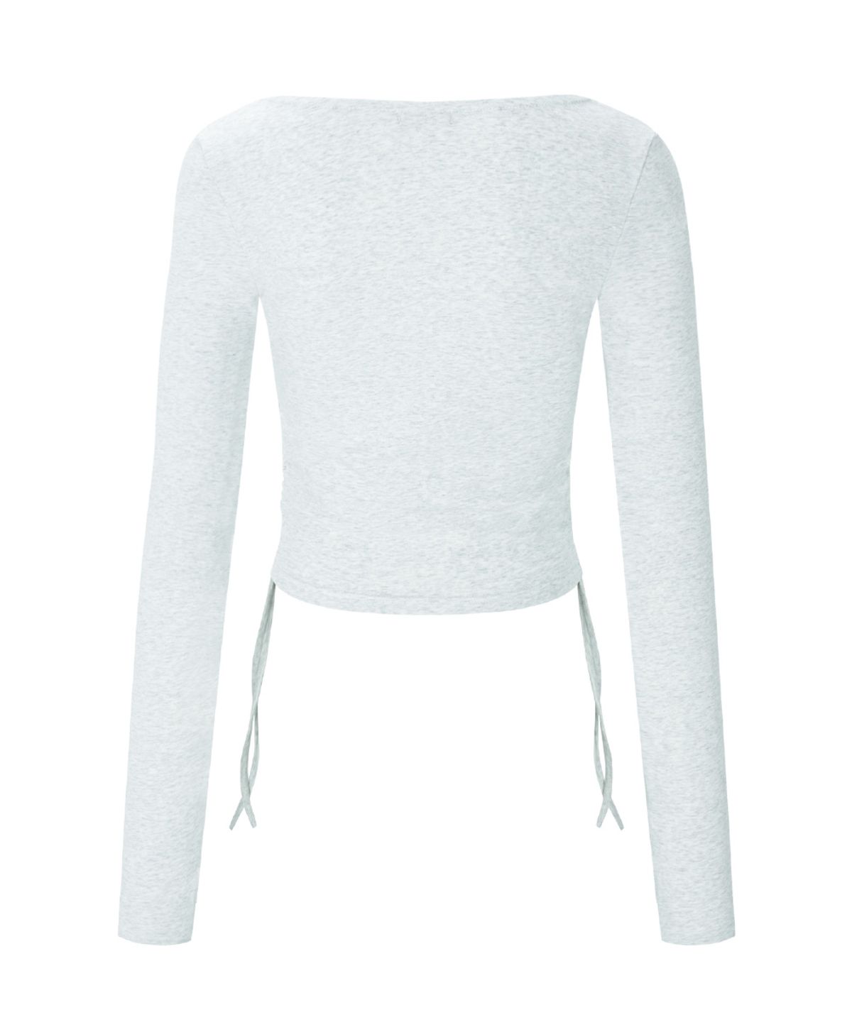 플리즈노팔로우(PLEASENOFOLLOW) Mov Shirring Long Sleeve Top (White Melange)