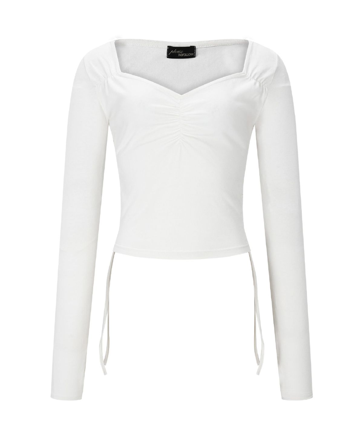 플리즈노팔로우(PLEASENOFOLLOW) Mov Shirring Long Sleeve Top (Ivory)