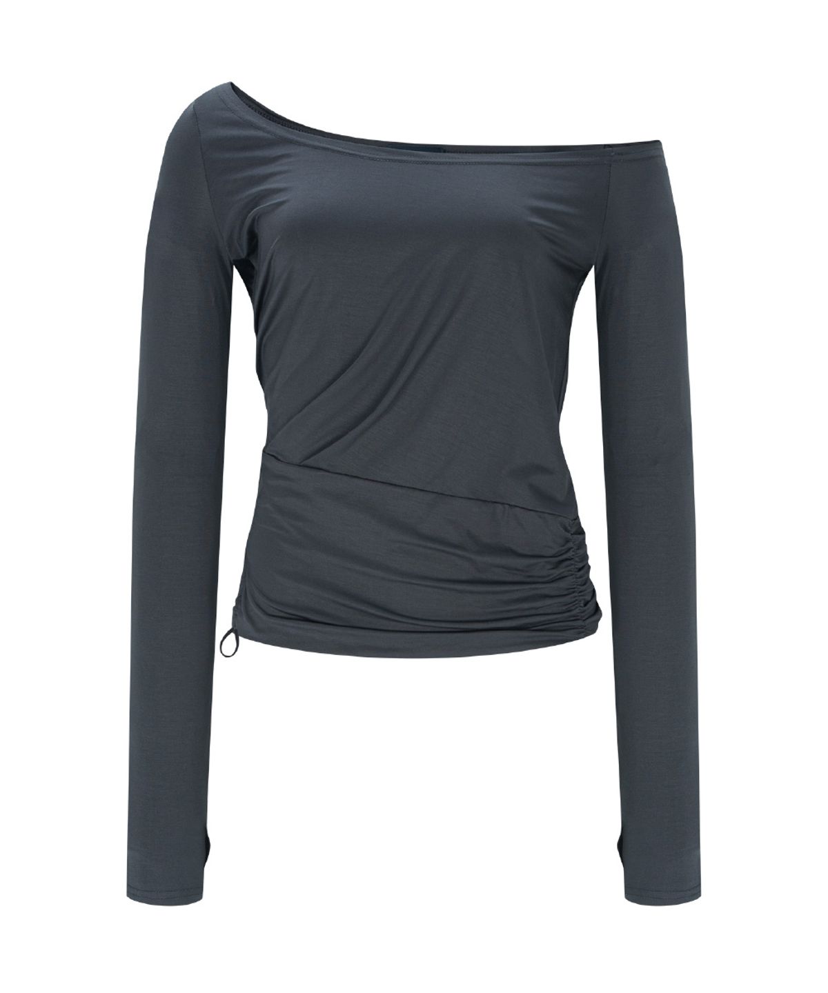 플리즈노팔로우(PLEASENOFOLLOW) Marcia Unbal Drape Long Sleeve Top (Black)