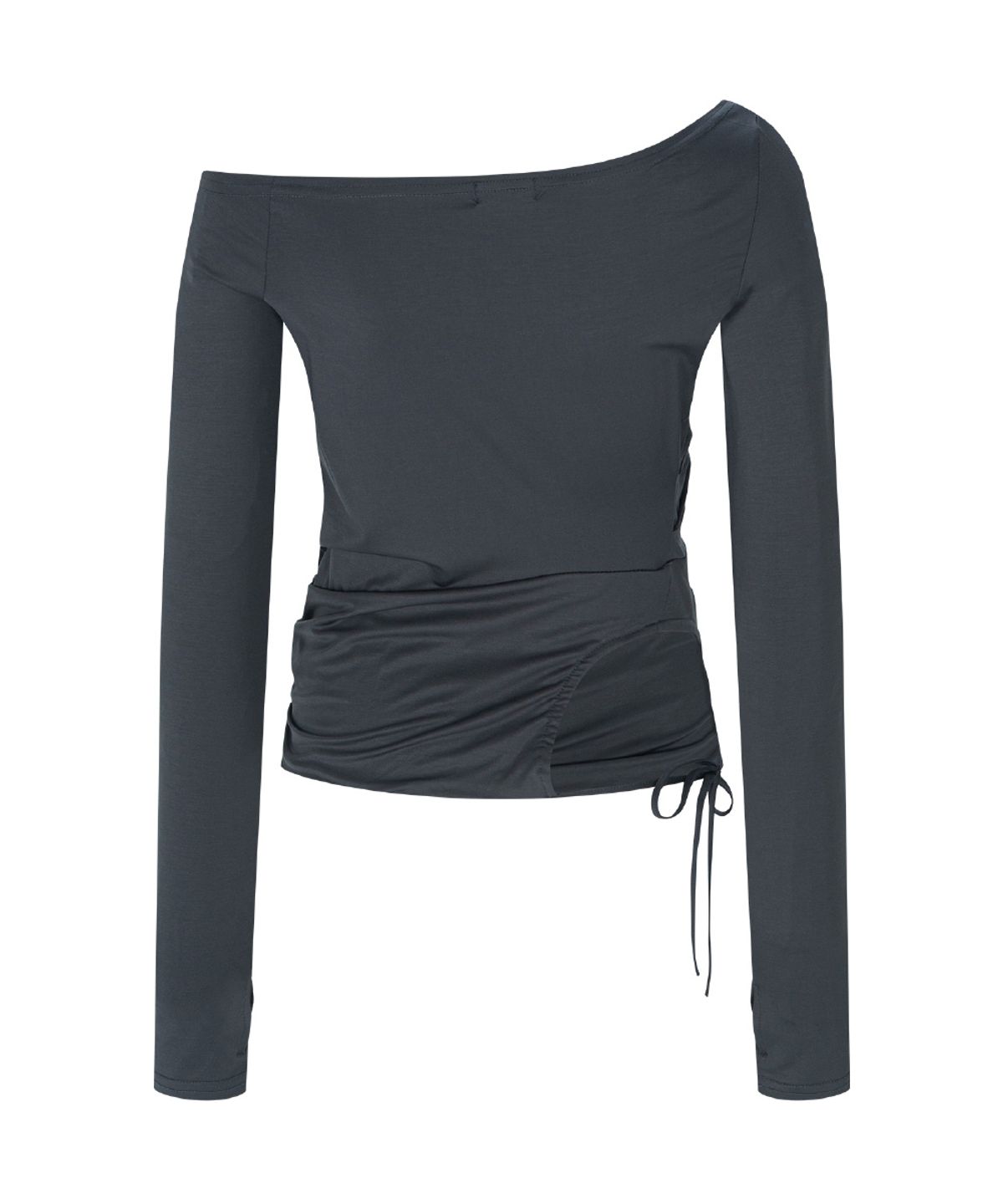 플리즈노팔로우(PLEASENOFOLLOW) Marcia Unbal Drape Long Sleeve Top (Black)