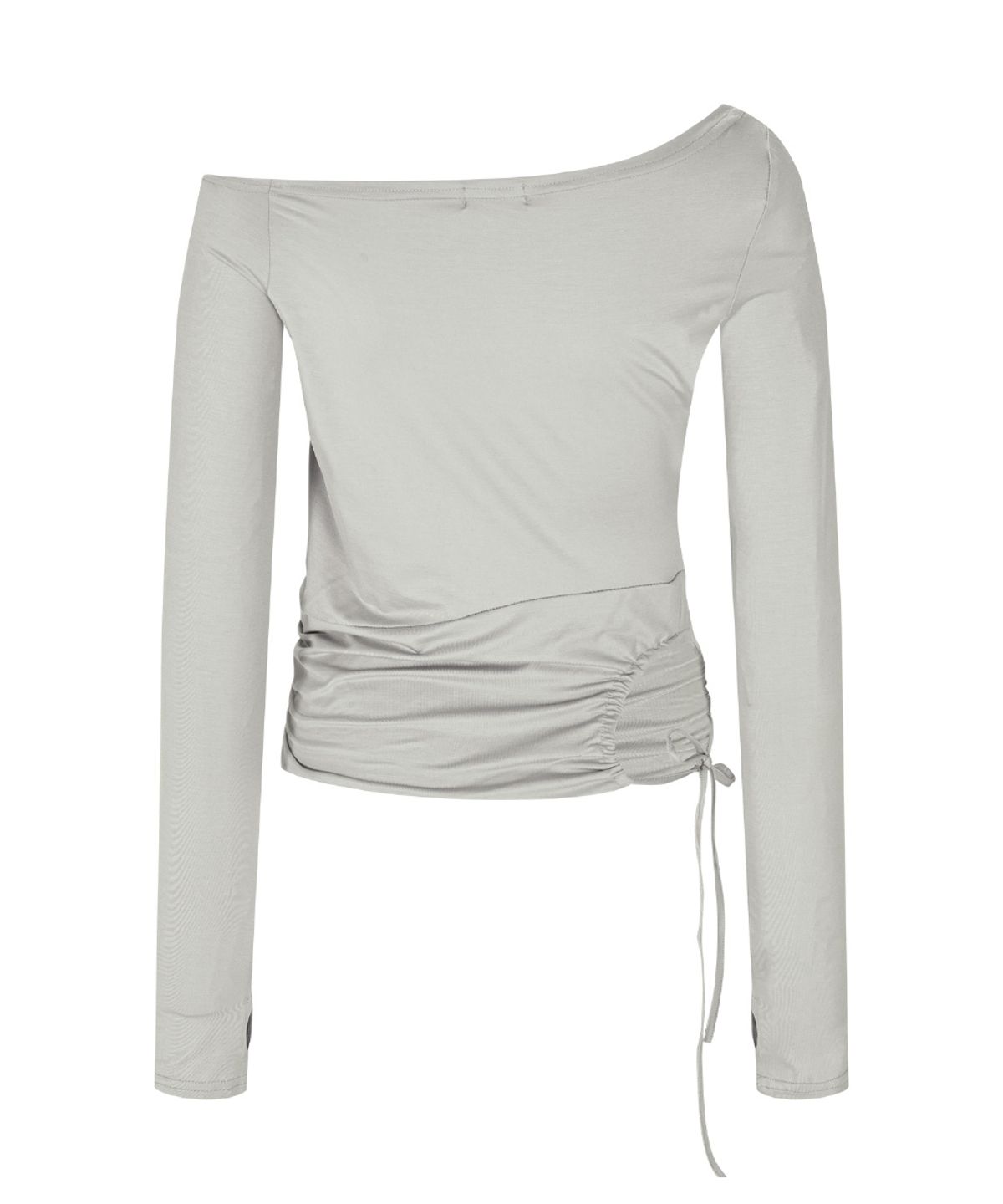플리즈노팔로우(PLEASENOFOLLOW) Marcia Unbal Drape Long Sleeve Top (Silver Grey)
