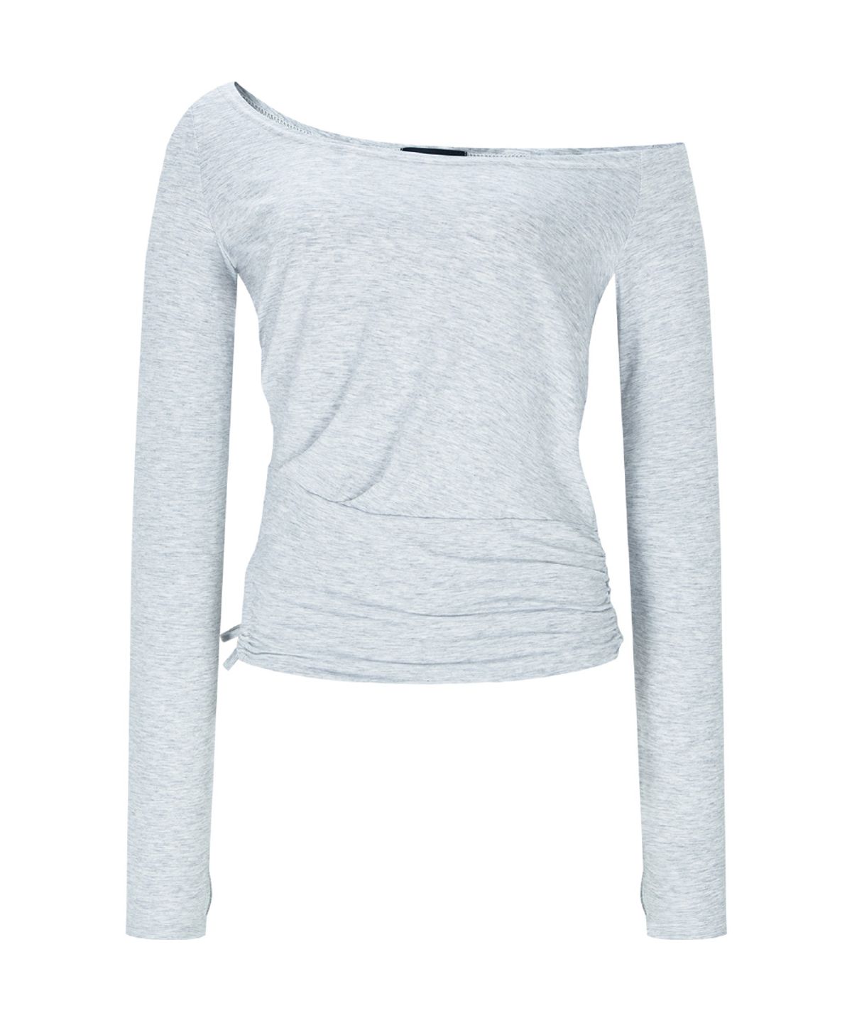 플리즈노팔로우(PLEASENOFOLLOW) Marcia Unbal Drape Long Sleeve Top (White Melange)