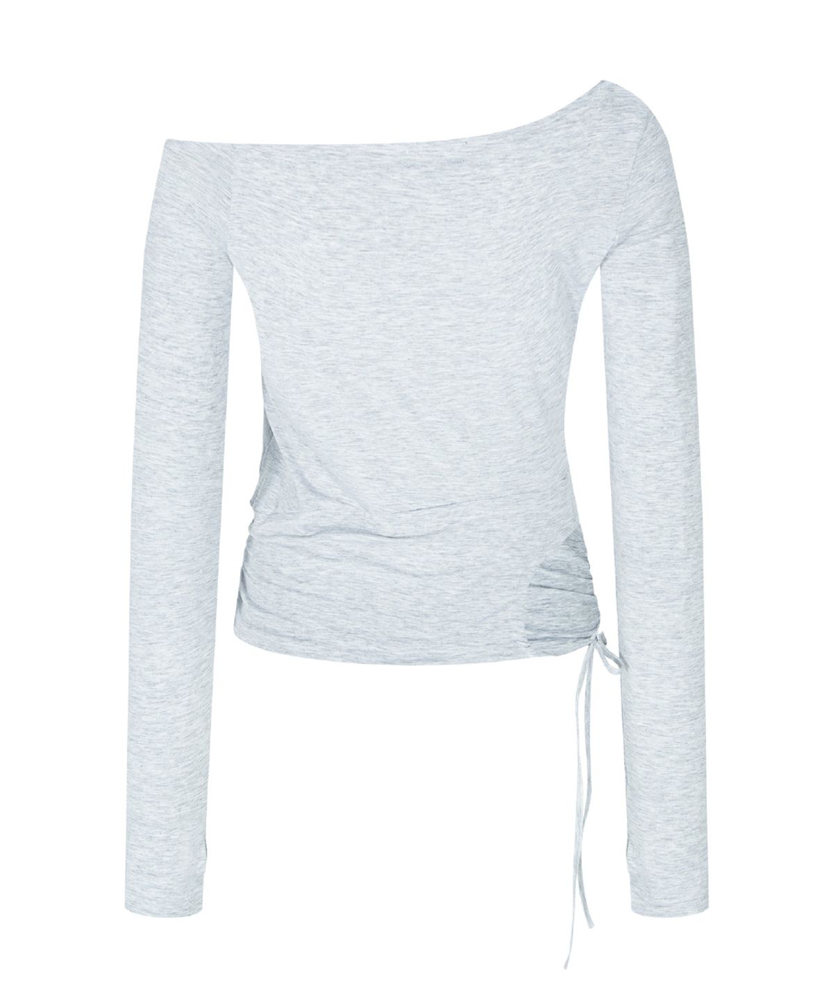 플리즈노팔로우(PLEASENOFOLLOW) Marcia Unbal Drape Long Sleeve Top (White Melange)