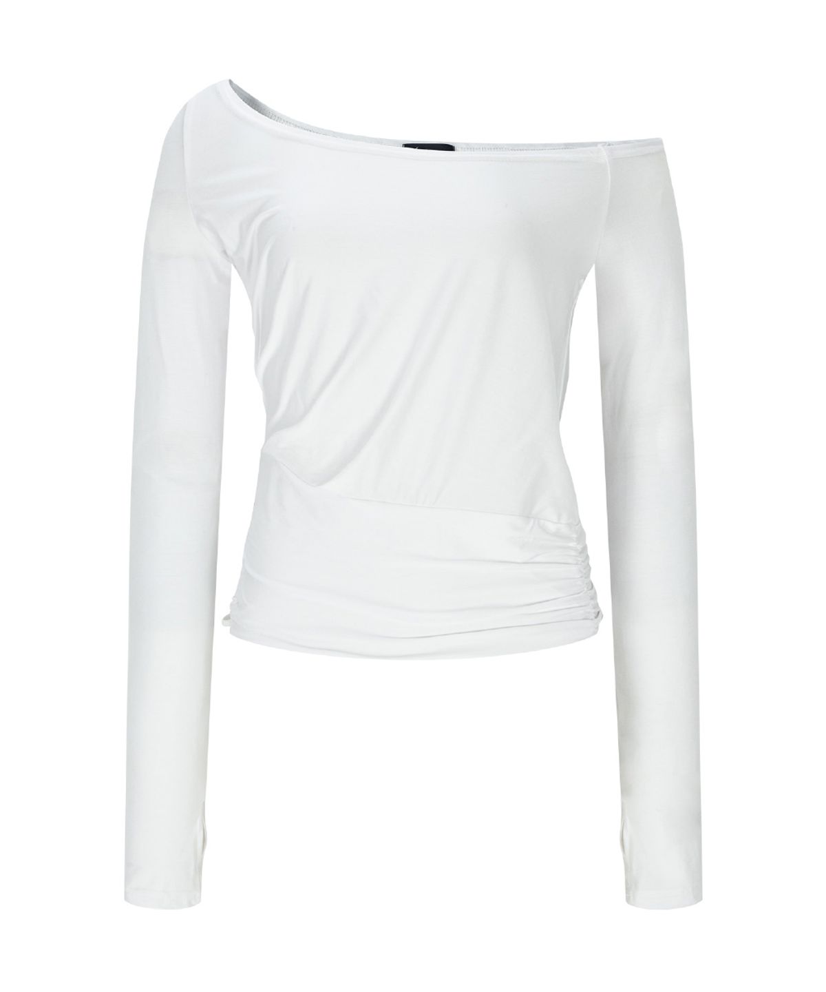 플리즈노팔로우(PLEASENOFOLLOW) Marcia Unbal Drape Long Sleeve Top (White)
