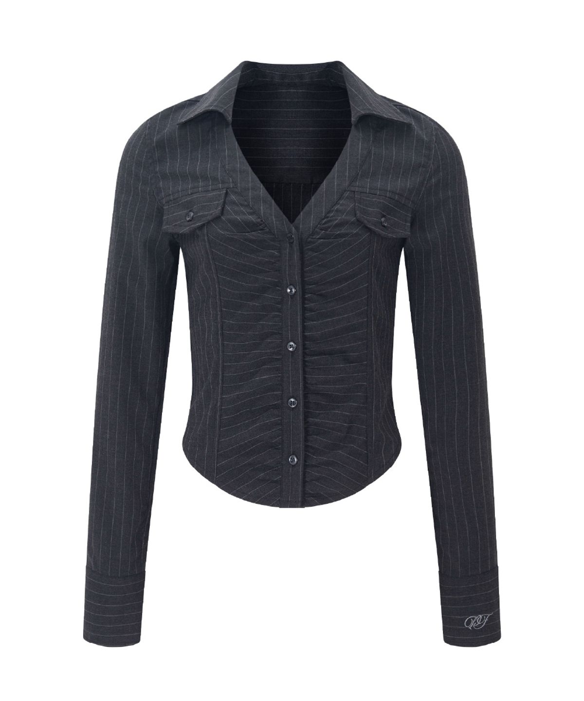 플리즈노팔로우(PLEASENOFOLLOW) Kayla Shirring Shirt Top (Charcoal)