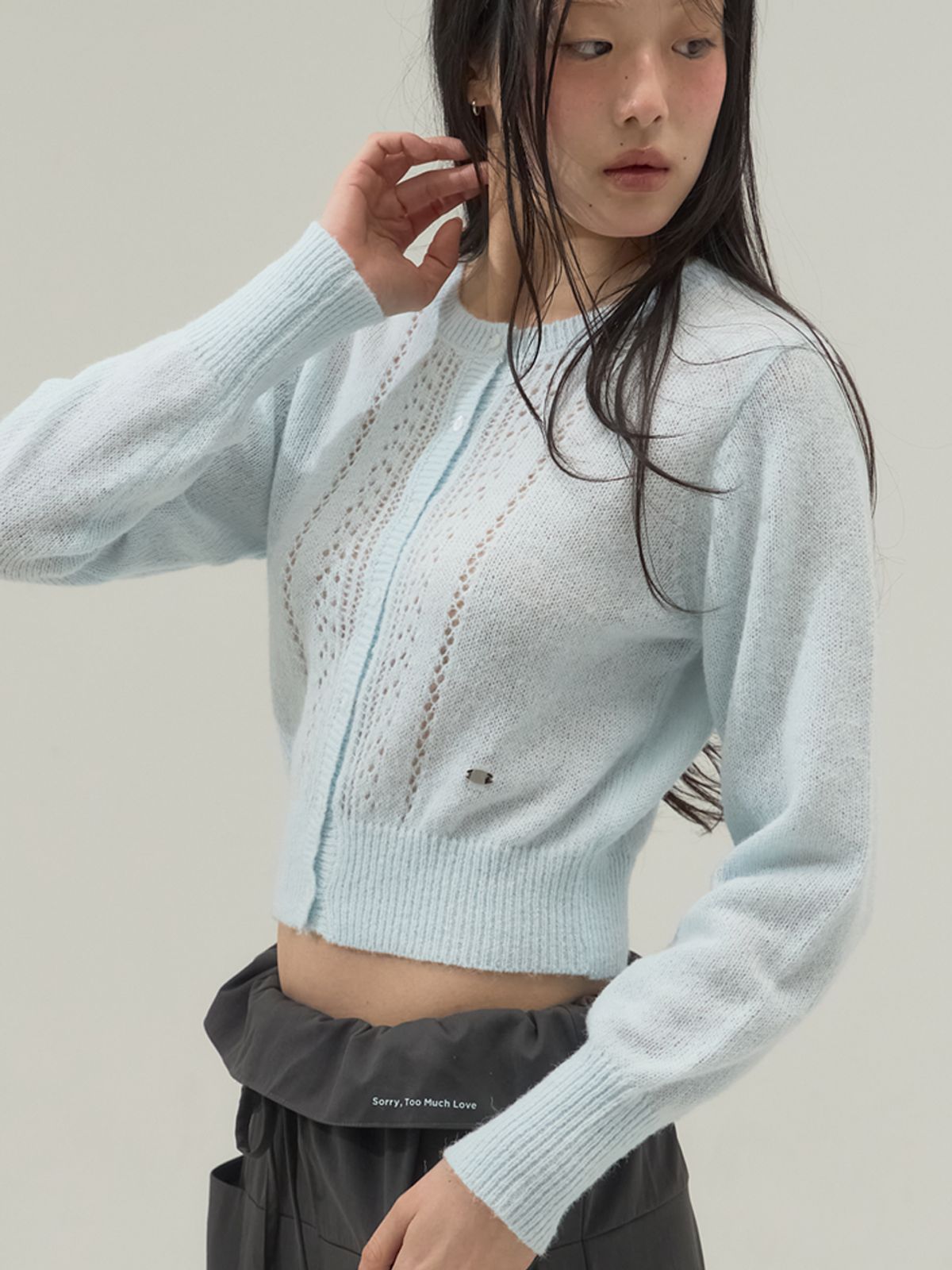 쏘리, 투 머치 러브(SORRY, TOO MUCH LOVE) Powder  Knit Crop Mohair Cardigan_Sky Blue