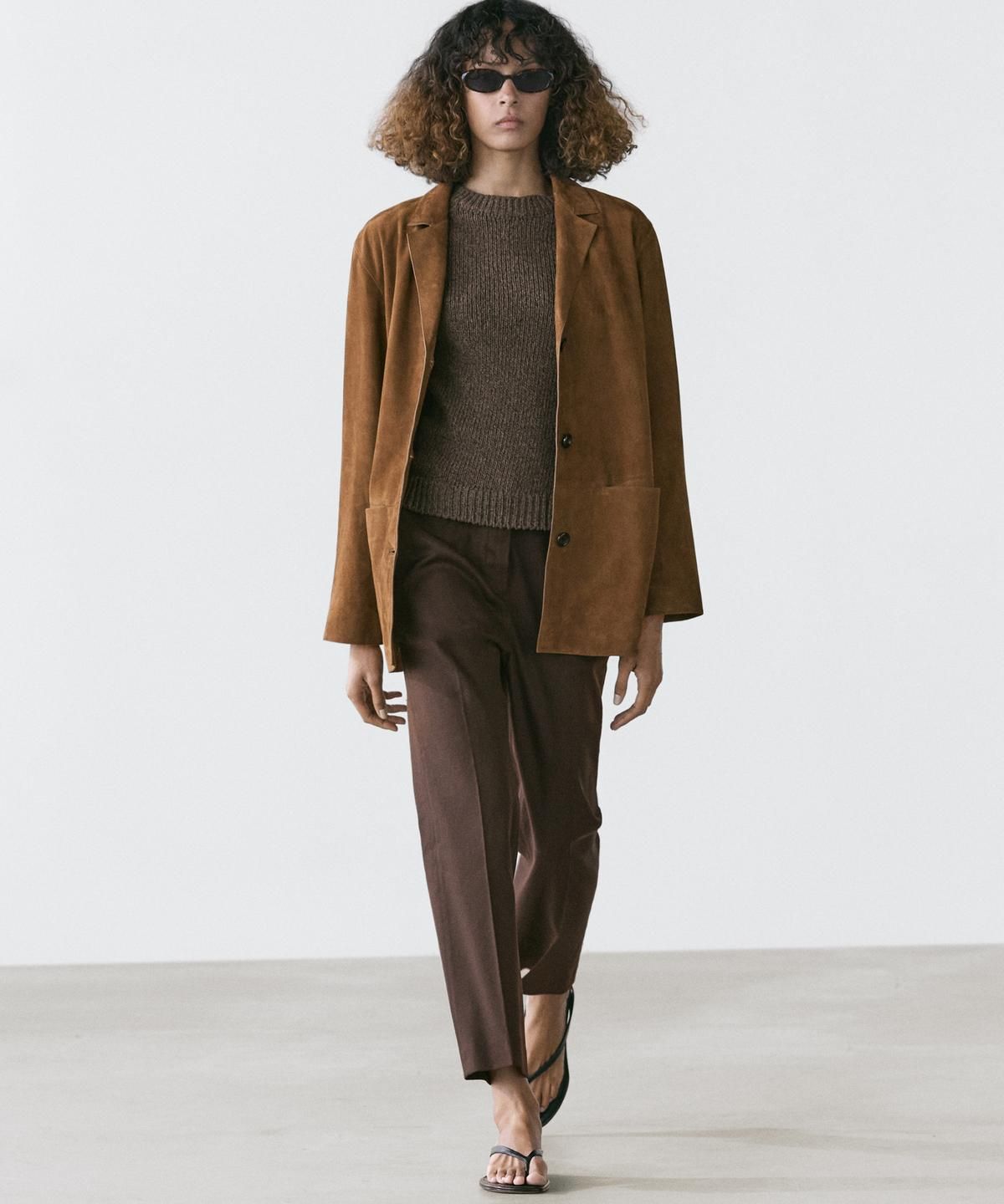 마시모두띠(MASSIMO DUTTI) 스웨이드 레더 라펠 블레이저