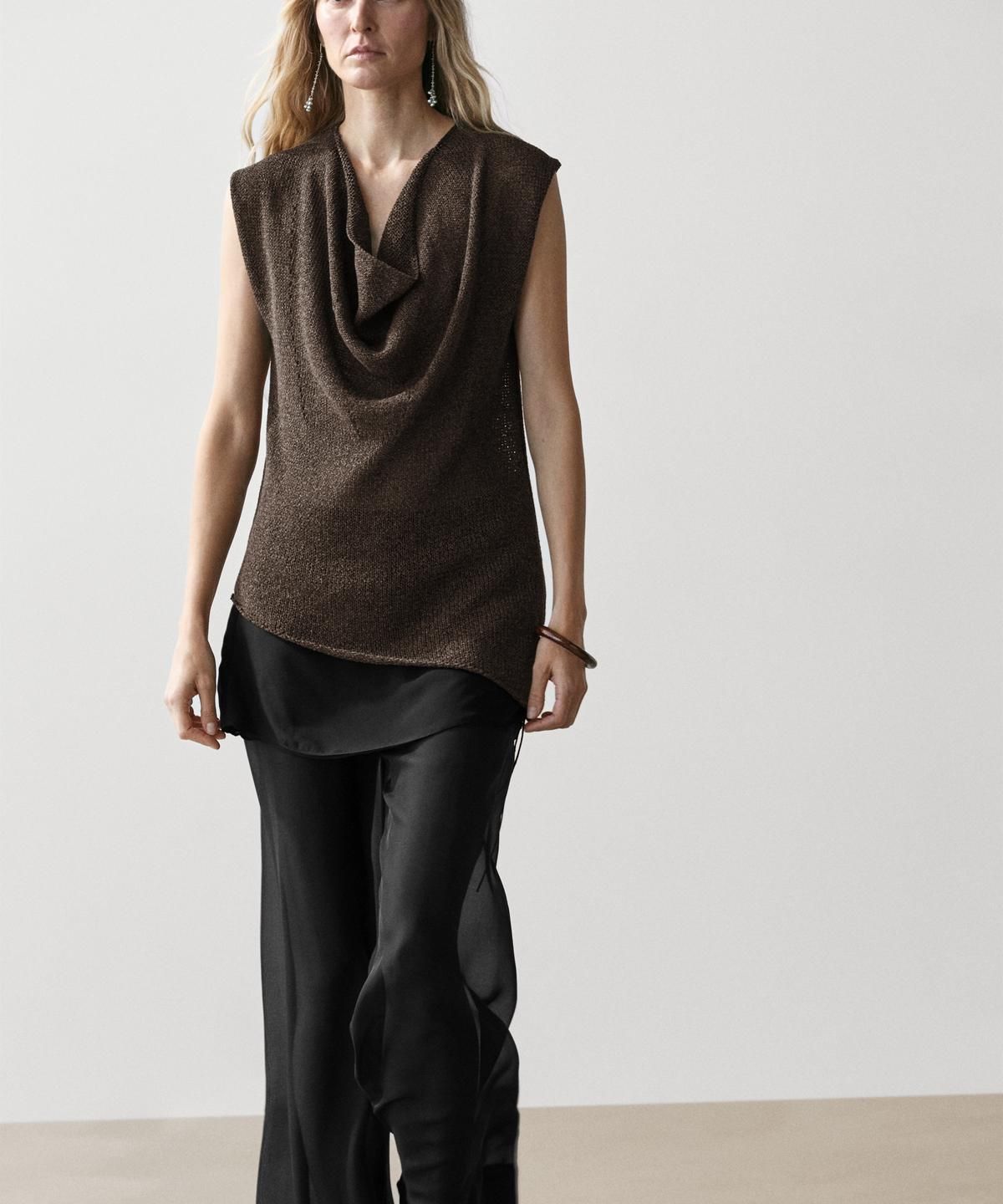 마시모두띠(MASSIMO DUTTI) 드레이프 네크라인 비대칭 탑