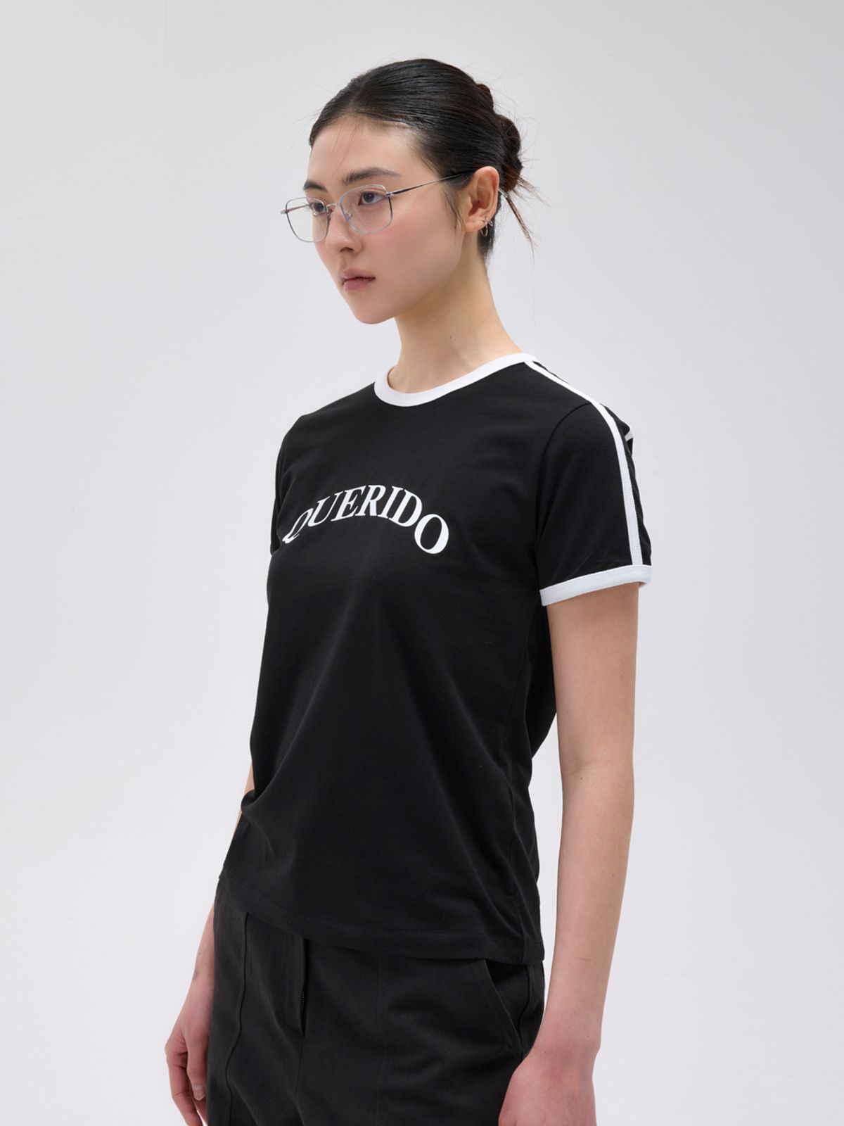 케리두(QUERIDO) 케리두 더블라인 슬림 티셔츠_블랙