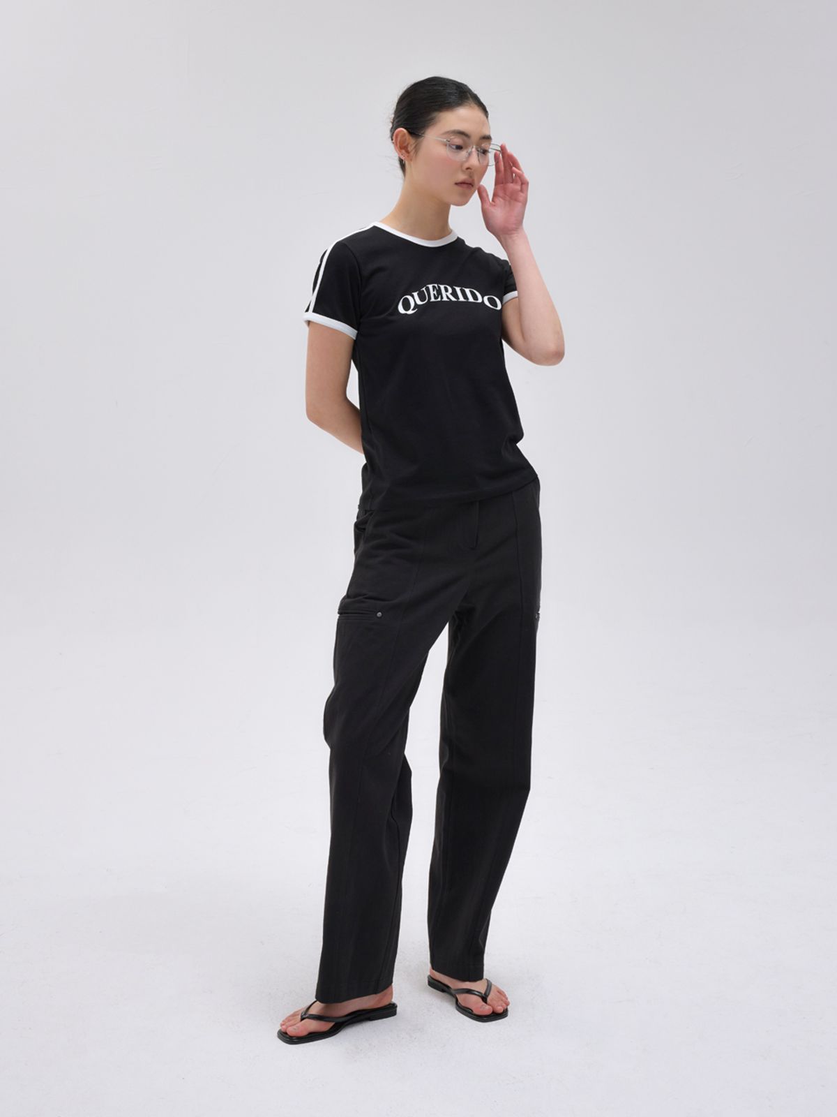 케리두(QUERIDO) 케리두 더블라인 슬림 티셔츠_블랙