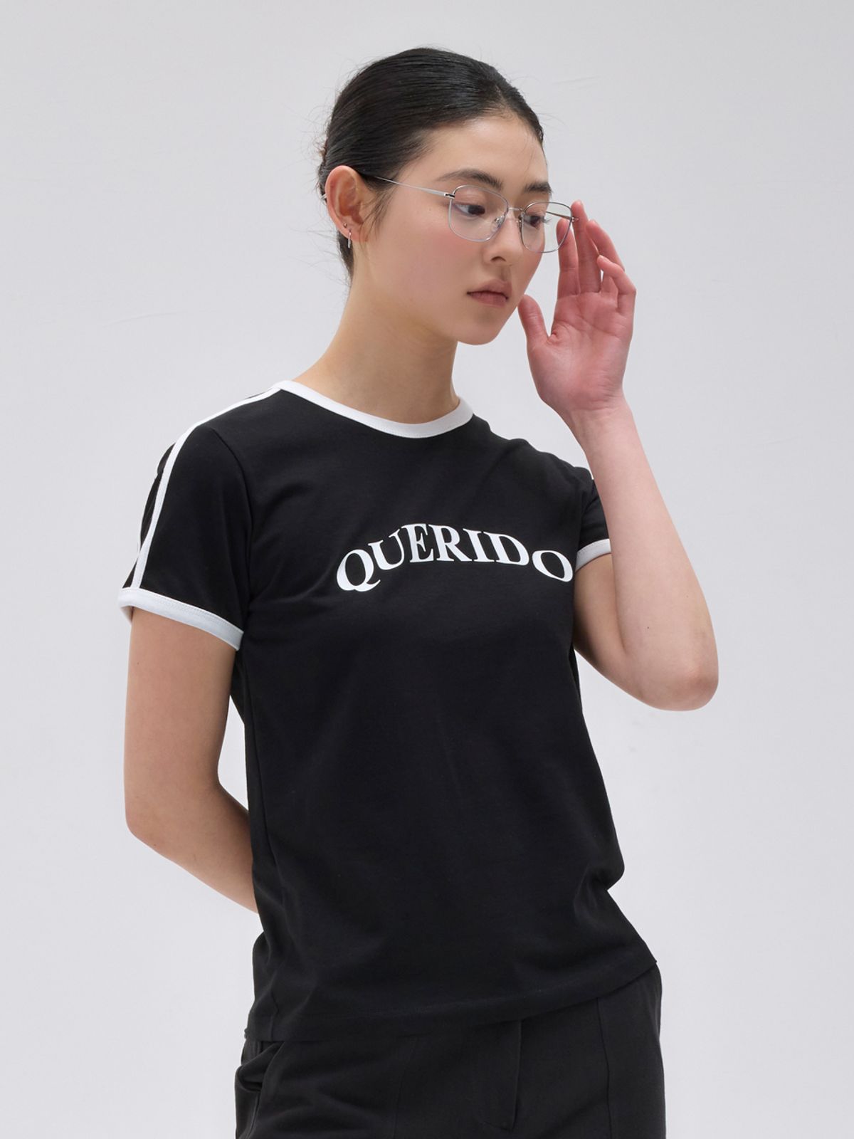 케리두(QUERIDO) 케리두 더블라인 슬림 티셔츠_블랙