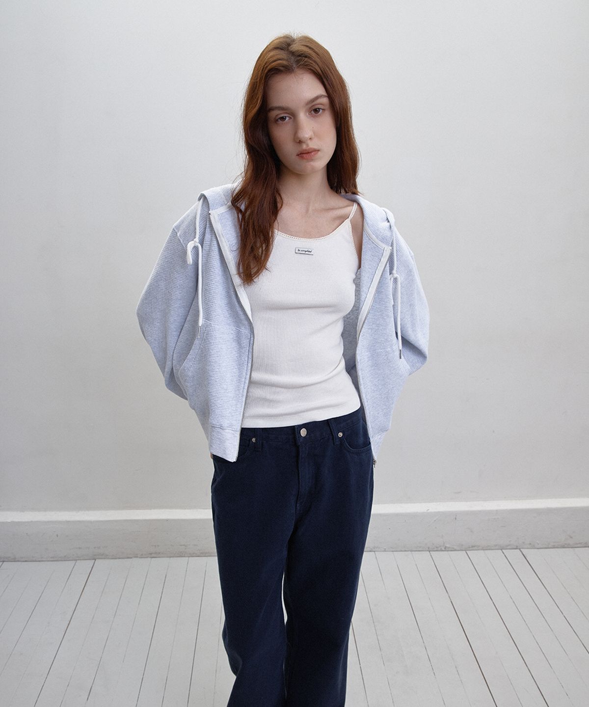 벗튼(BUT'TON) Waffle Hoodie Zip-UP (Light Grey)