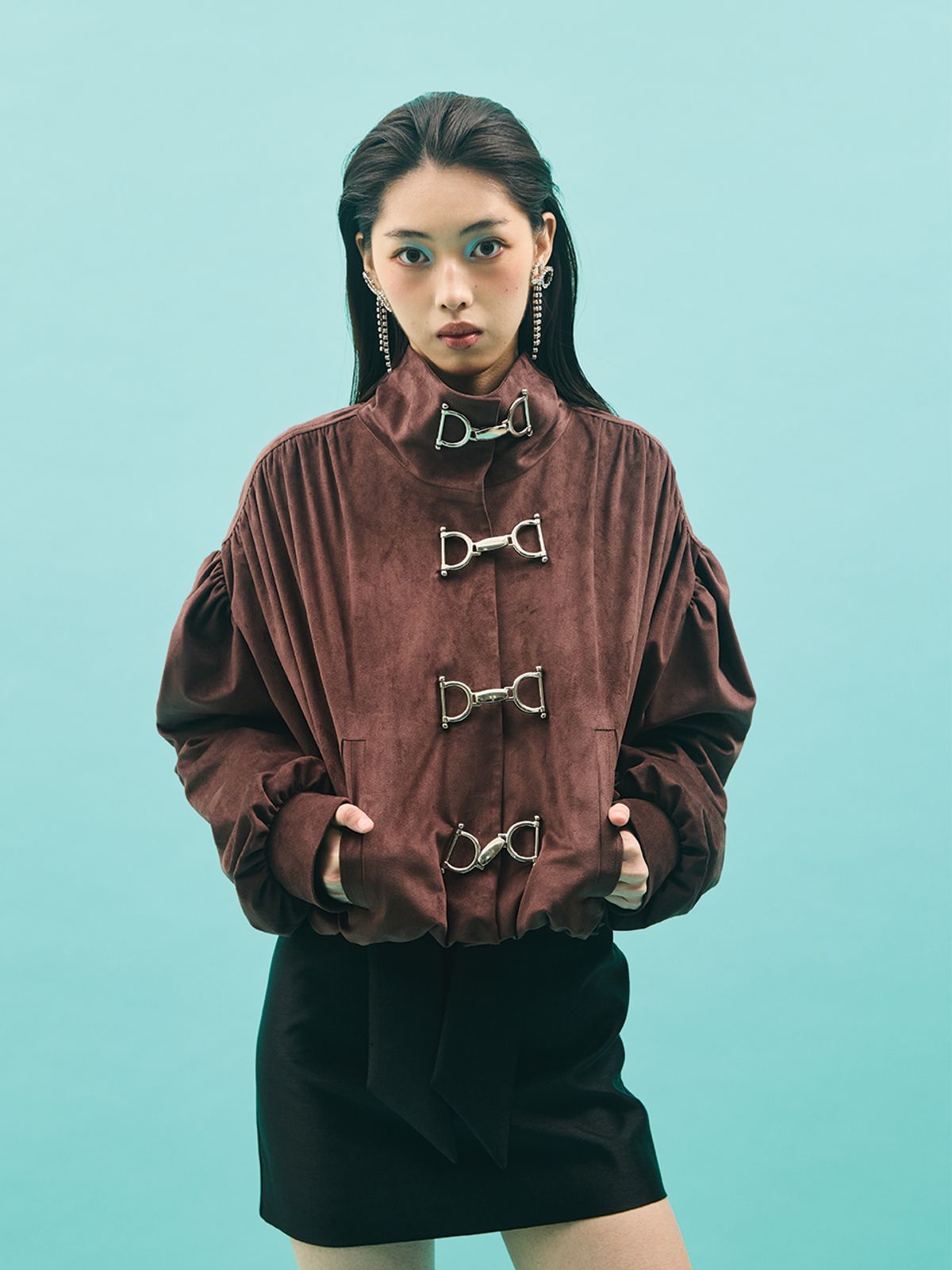 헤이상(HEYSANG) 홀스빗 스웨이드 크롭 벌룬 재킷