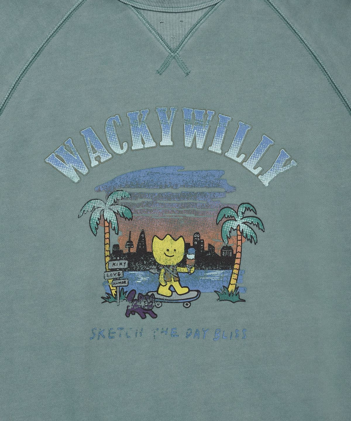와키윌리(WACKY WILLY) 워싱 원포인트 맨투맨 스웻 그린