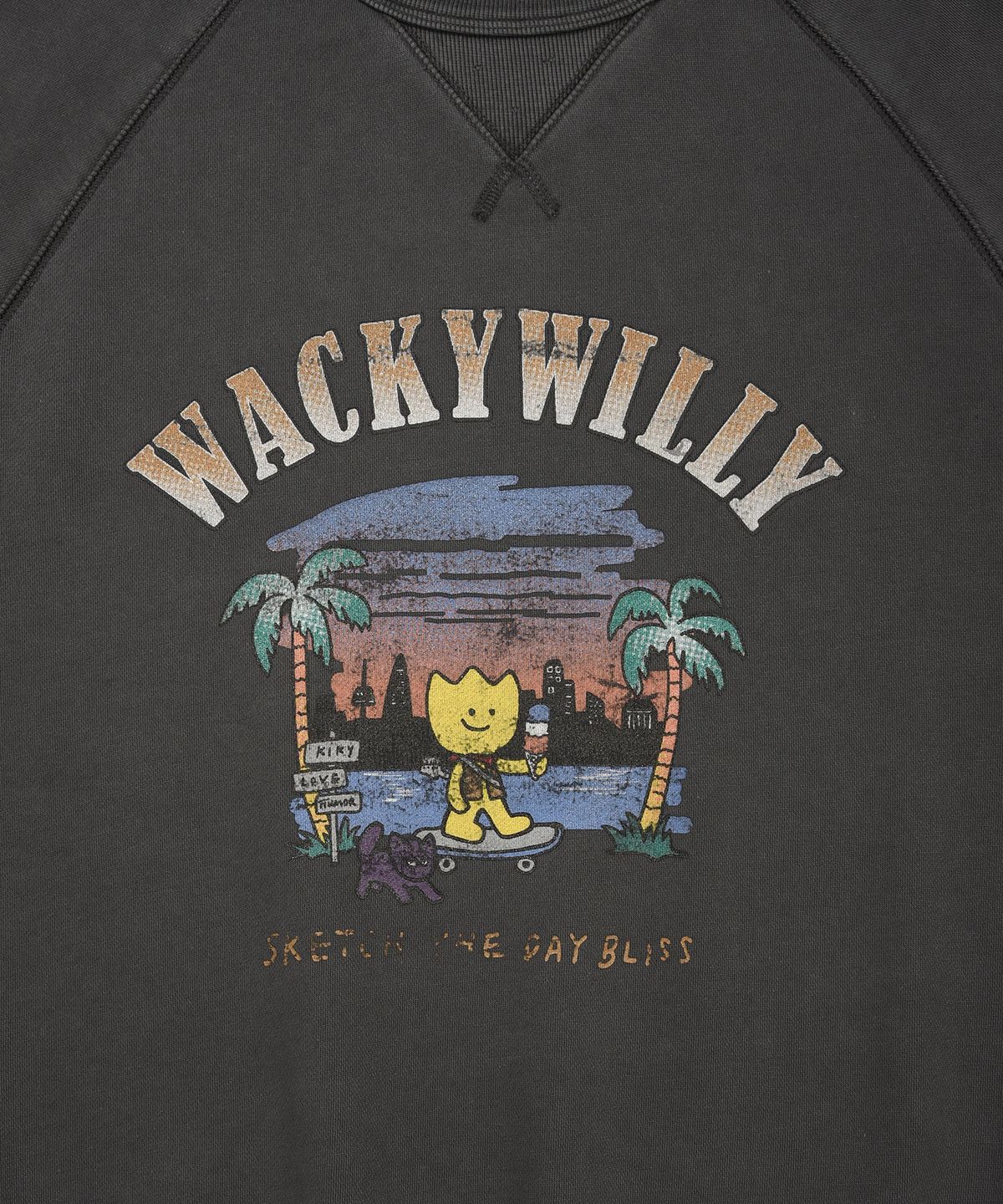 와키윌리(WACKY WILLY) 워싱 원포인트 맨투맨 스웻 차콜