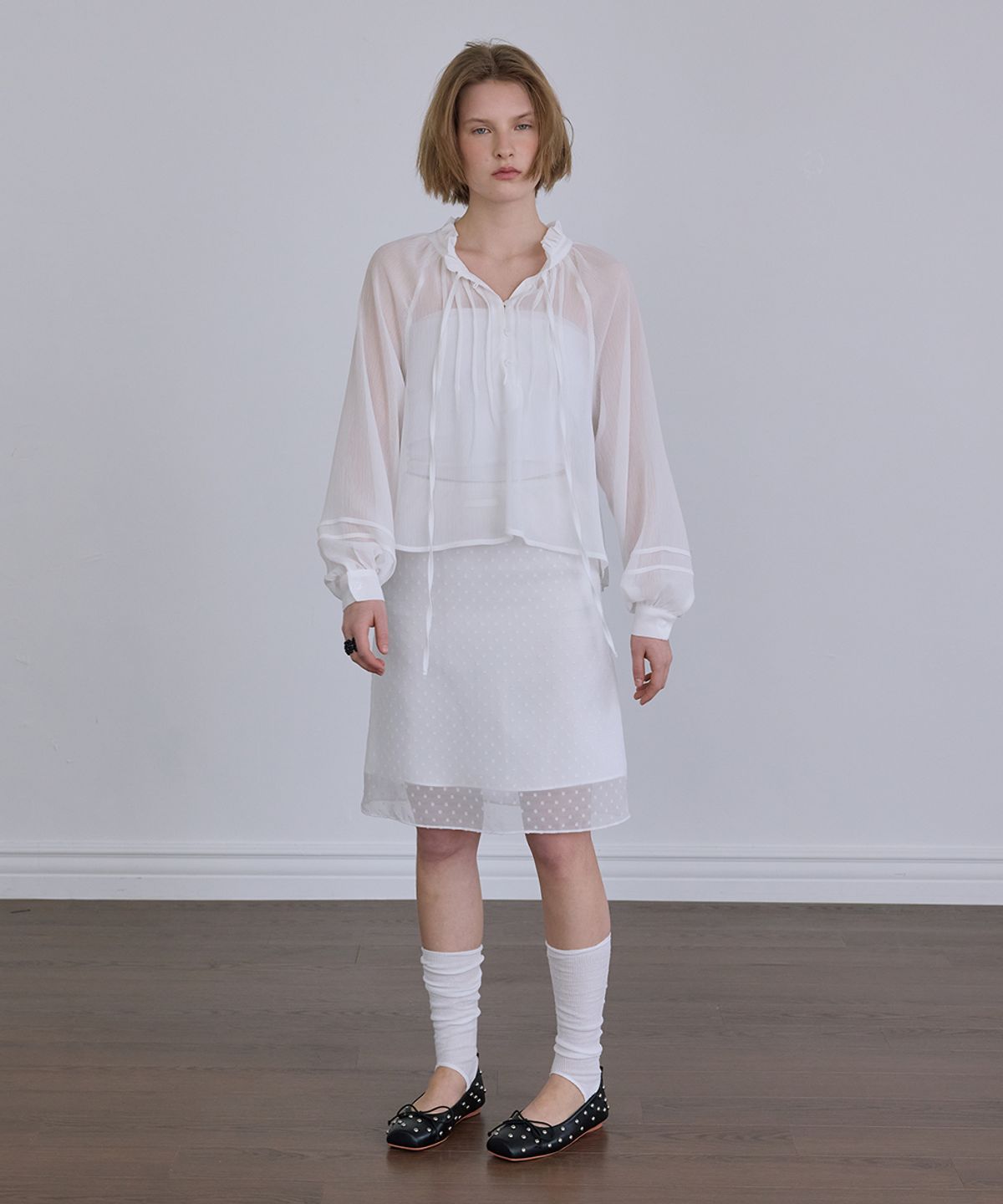 애프터아워즈(AFTERHOURS) CHIFFON MIDI SKIRT (WHITE-DOT)