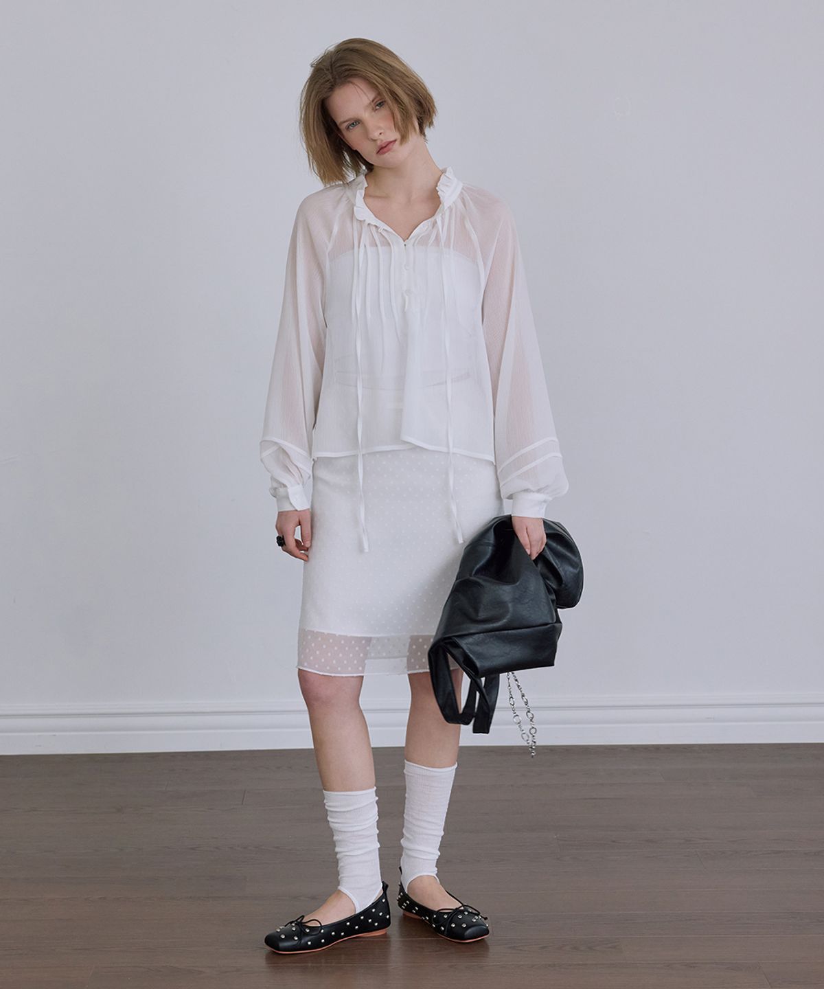 애프터아워즈(AFTERHOURS) CHIFFON MIDI SKIRT (WHITE-DOT)