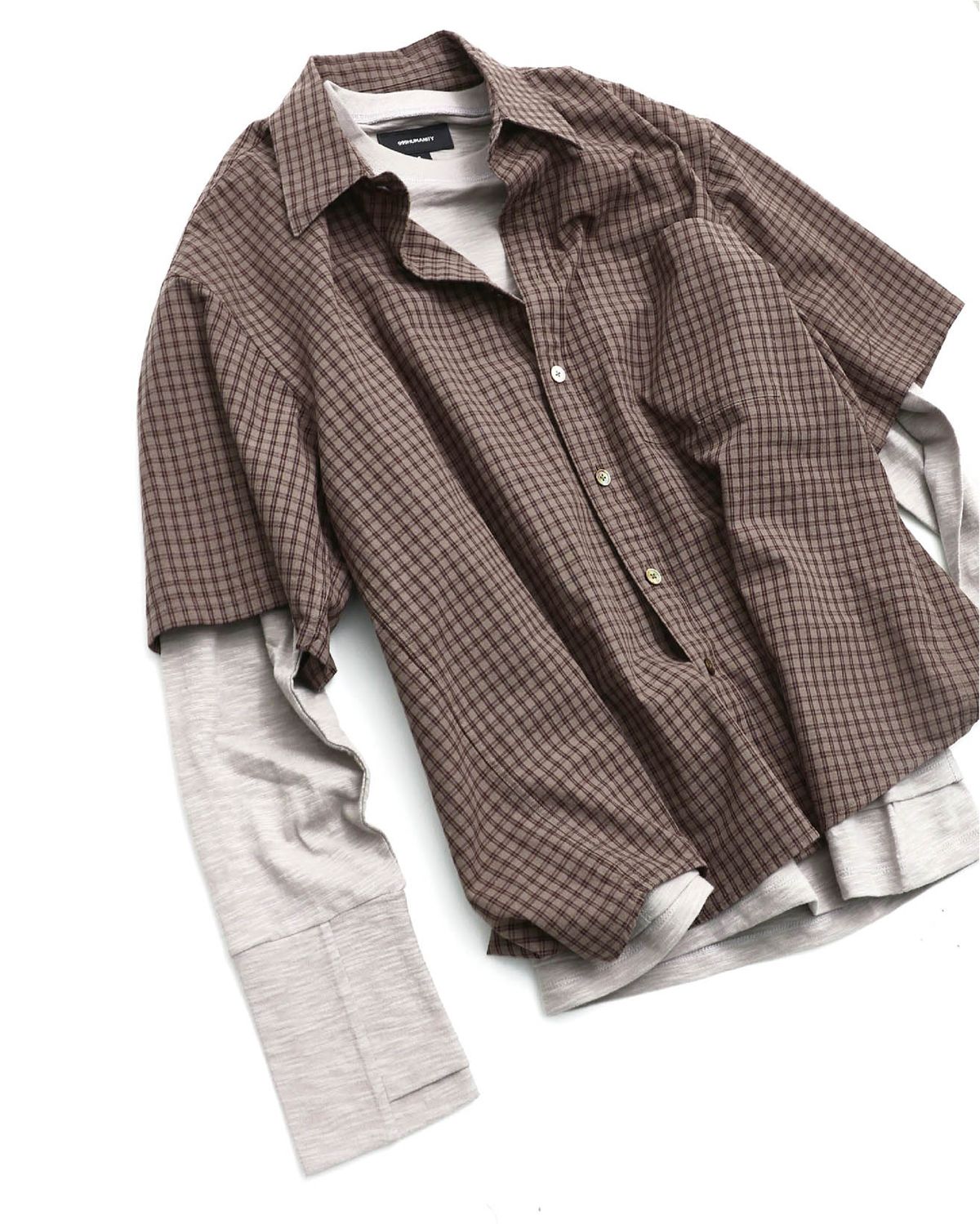 999휴머니티(999HUMANITY) 이지 체크 하프 셔츠 (브라운)