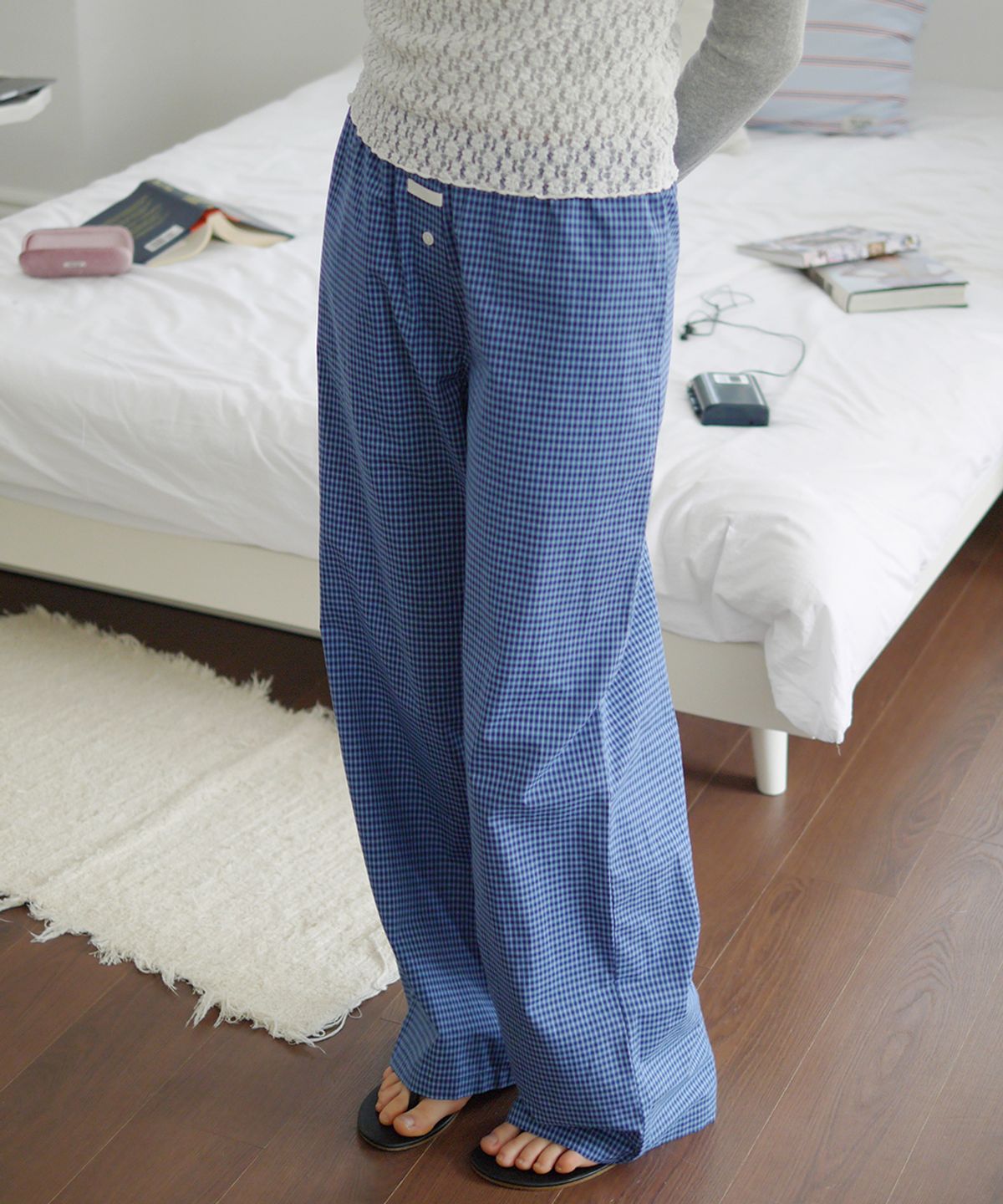 애프터아워즈(AFTERHOURS) BANDING PAJAMA PANTS (BLUE-CHECK)
