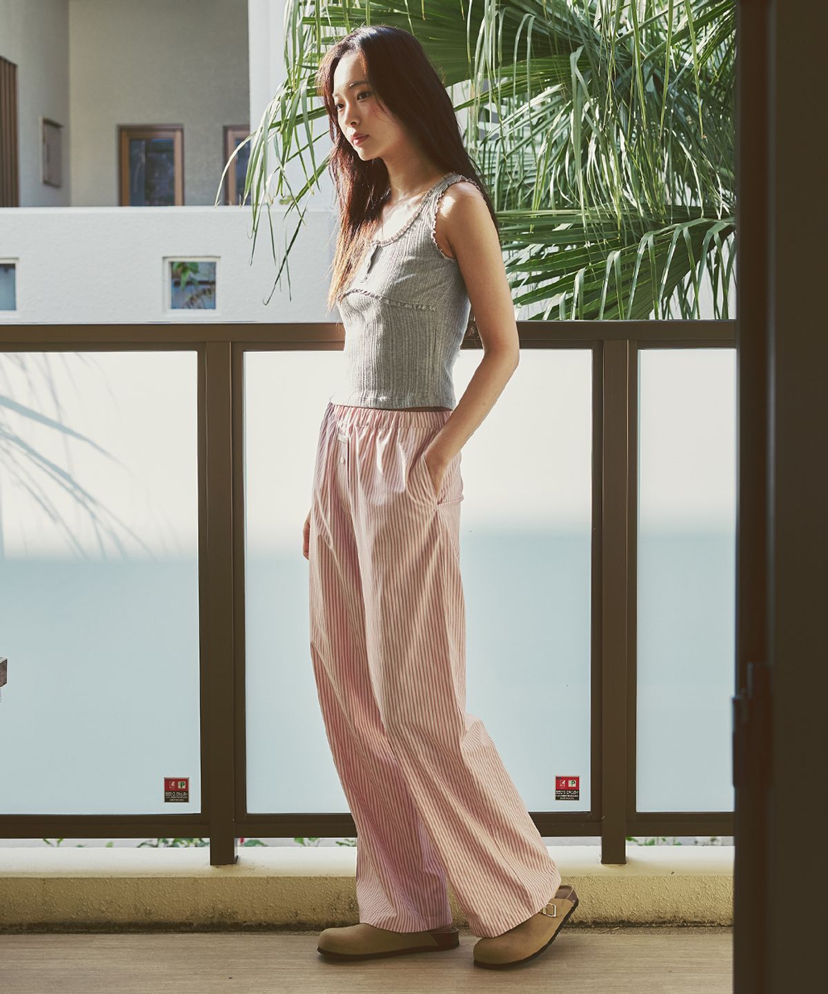애프터아워즈(AFTERHOURS) BANDING PAJAMA PANTS (PINK-STRIPE)