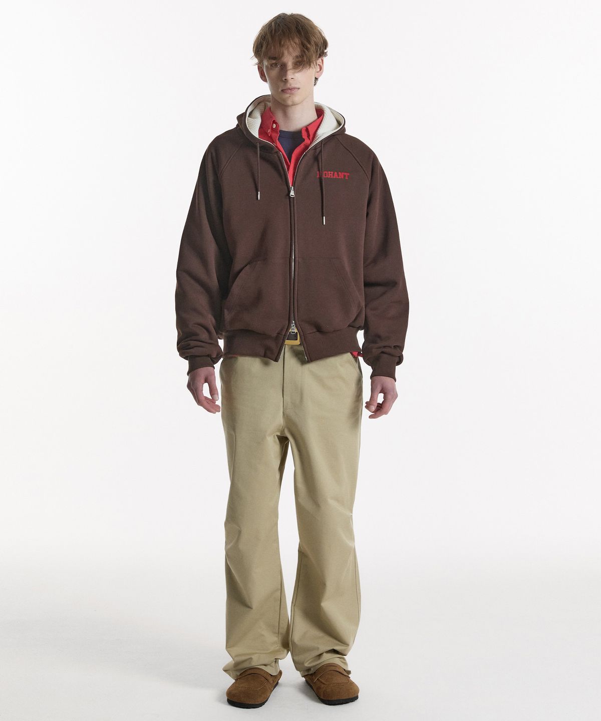 노앙(NOHANT) WAFFLE LINED HOODED ZIP-UP JUMPER BROWN