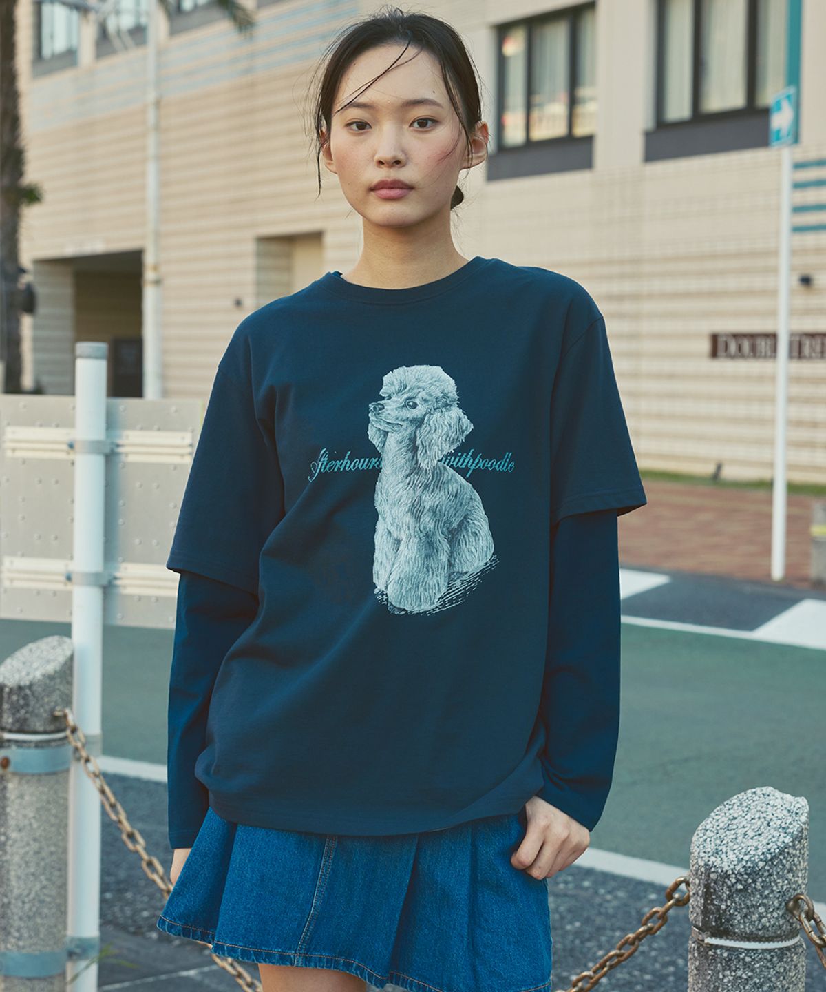애프터아워즈(AFTERHOURS) OVERSIZED POODLE GRAPHIC TEE V2 (NAVY)