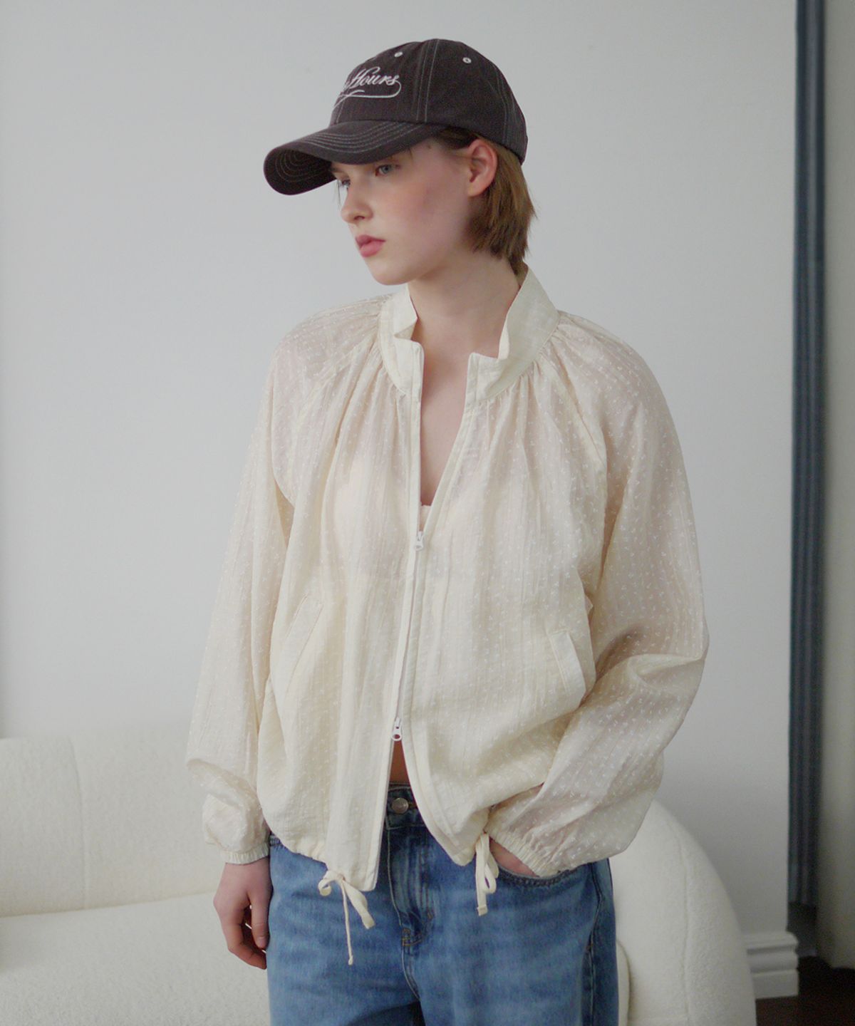 애프터아워즈(AFTERHOURS) SHEER FLORAL SUMMER JACKET (BUTTER)