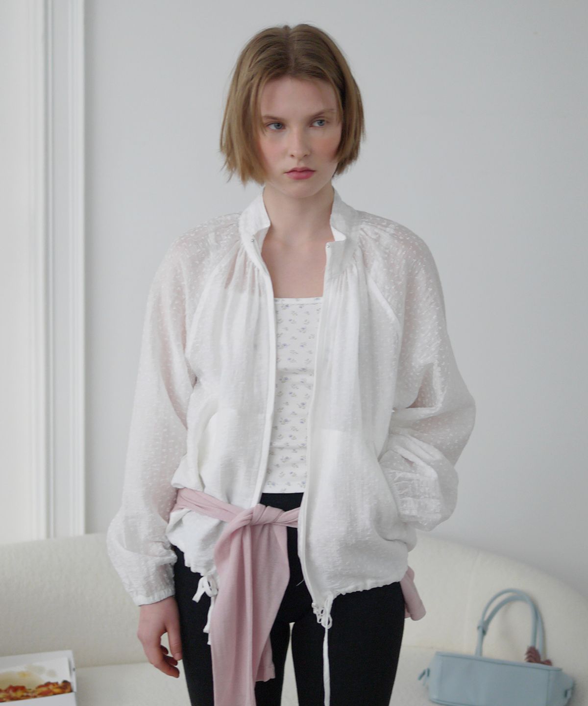 애프터아워즈(AFTERHOURS) SHEER FLORAL SUMMER JACKET (WHITE)