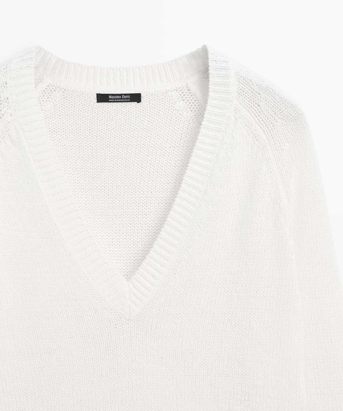 마시모두띠(MASSIMO DUTTI) 코튼 블렌드 브이넥 니트 스웨터
