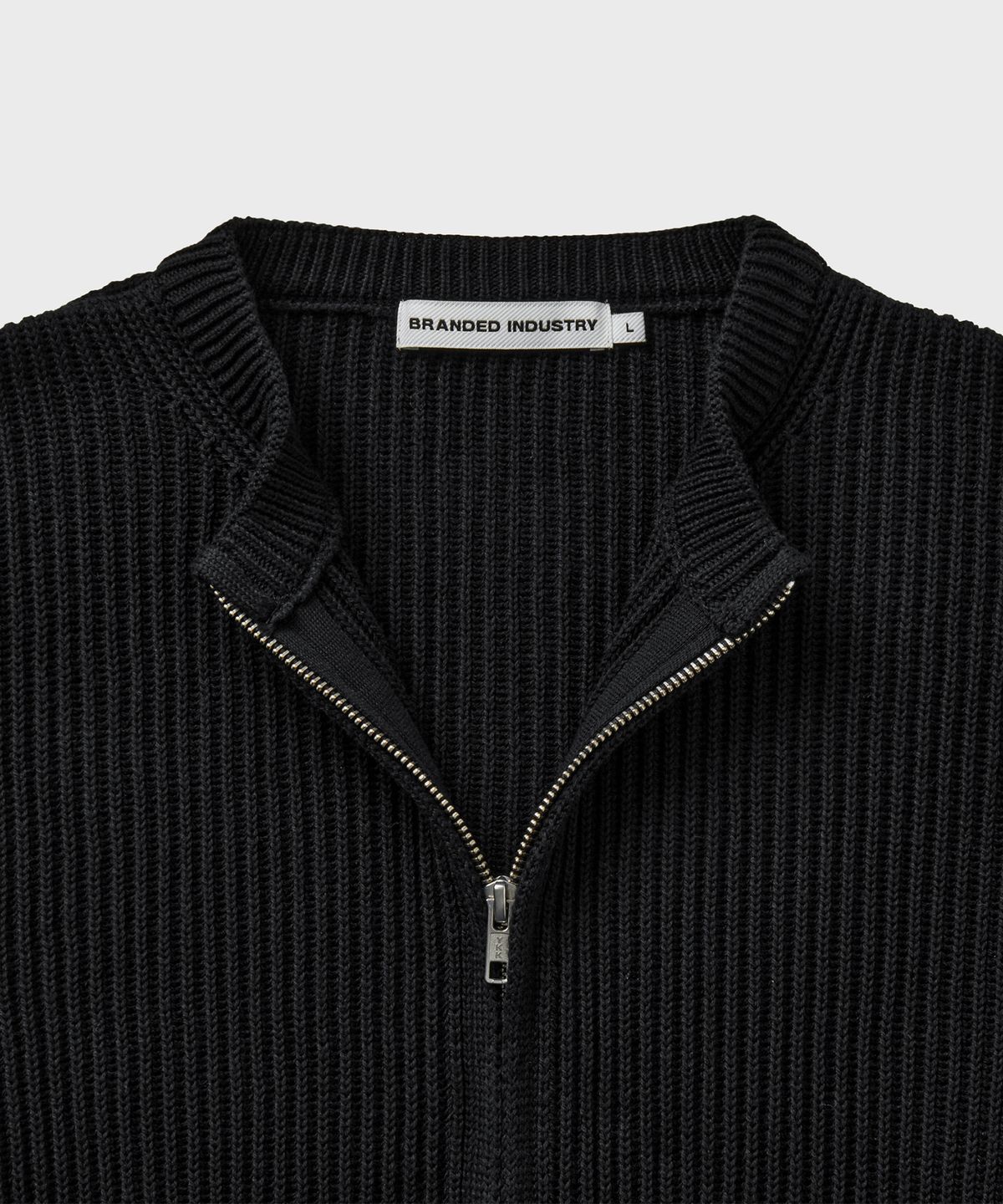 브랜디드(BRANDED) COTTON CREW NECK ZIP-UP CARDIGAN [BLACK]