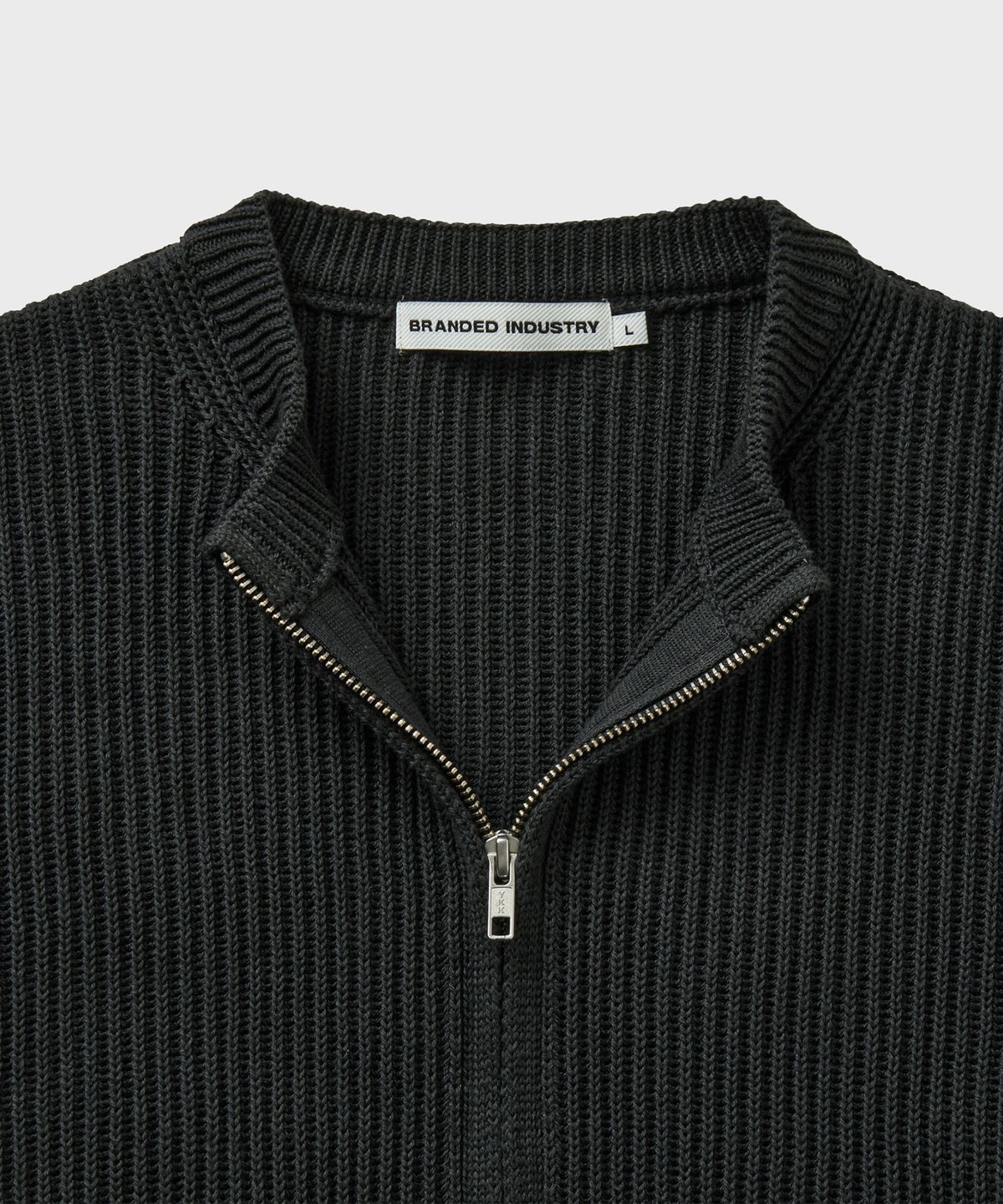브랜디드(BRANDED) COTTON CREW NECK ZIP-UP CARDIGAN [GRAPHITE]