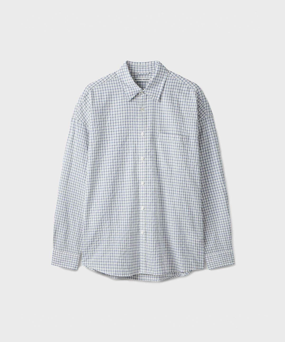 브랜디드(BRANDED) SQUARE OVERSIZED CHECK SHIRT [WHITE BLUE]