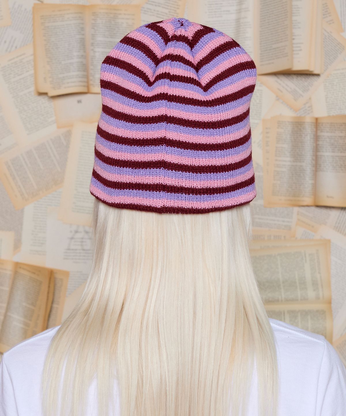 어널로이드(UNALLOYED) 로고 스트라이프 비니 / 핑크