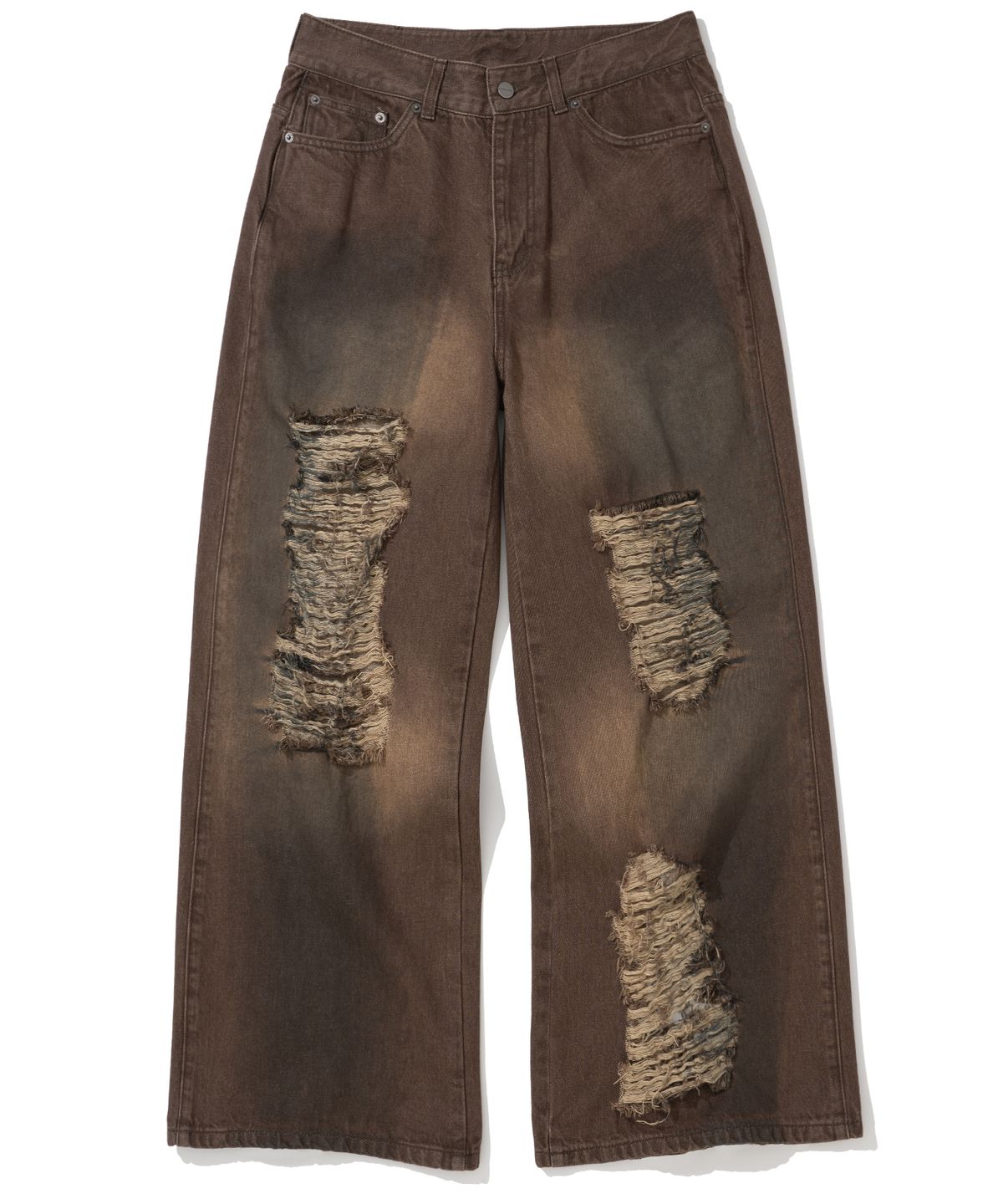 낫포너드(NOT4NERD) Distressed Oil Washed Wide Denim Pants - Brown