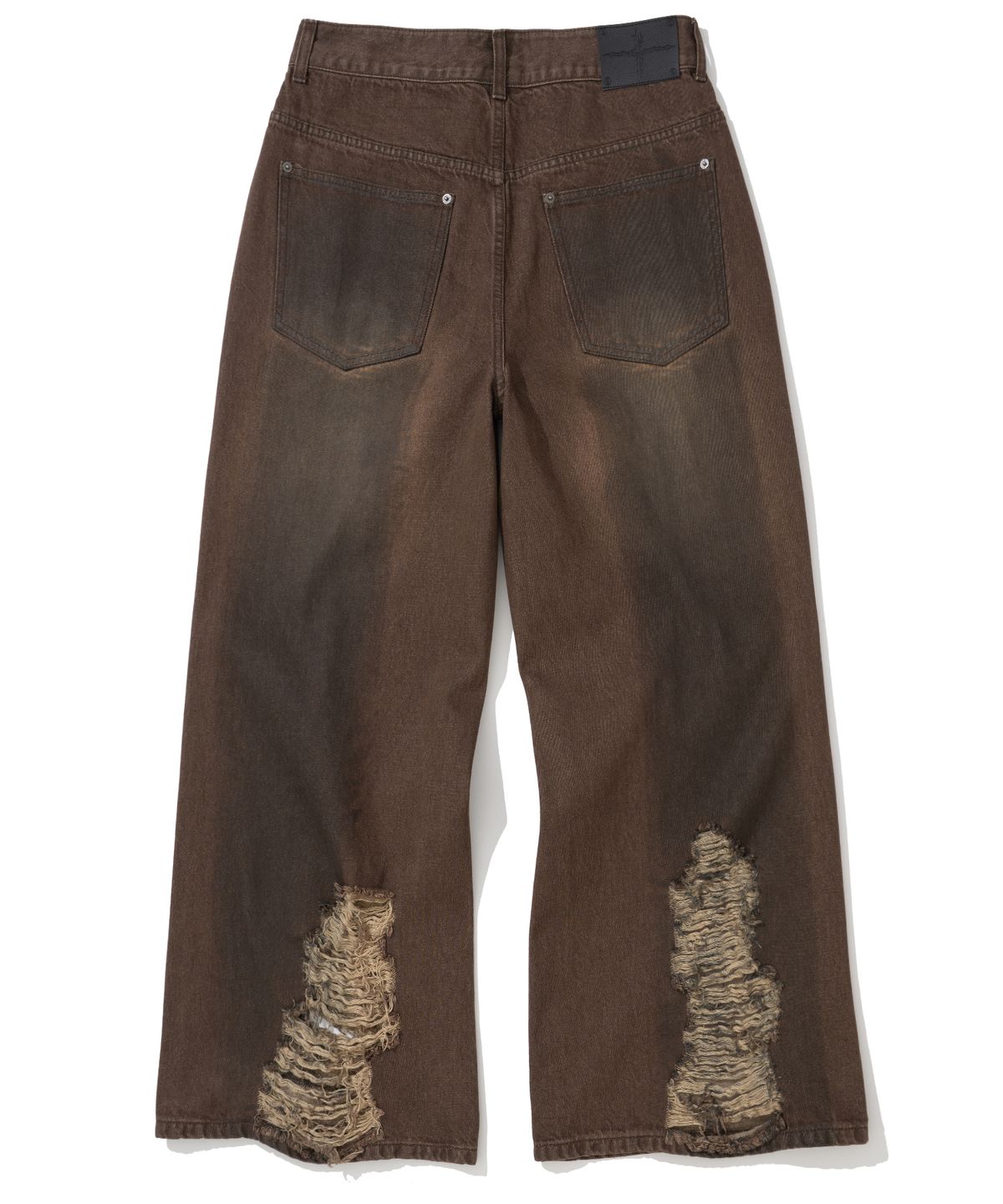 낫포너드(NOT4NERD) Distressed Oil Washed Wide Denim Pants - Brown