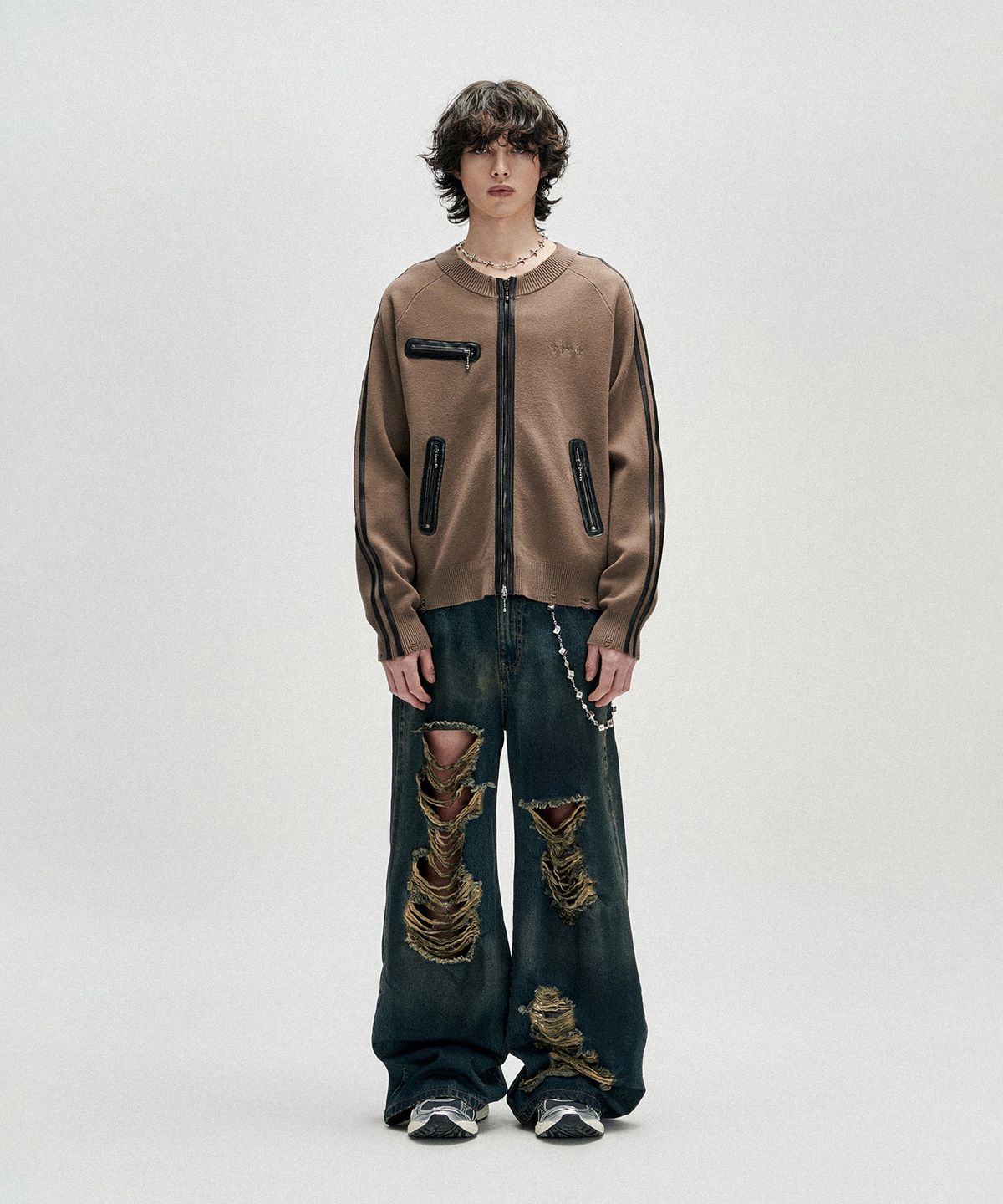 낫포너드(NOT4NERD) Distressed Oil Washed Wide Denim Pants - Deep Blue