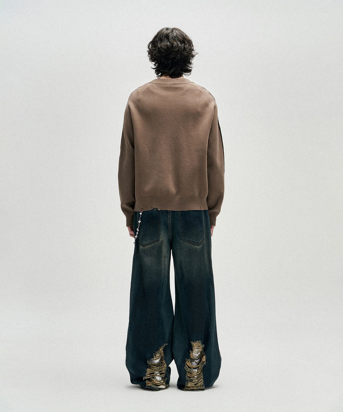 낫포너드(NOT4NERD) Distressed Oil Washed Wide Denim Pants - Deep Blue