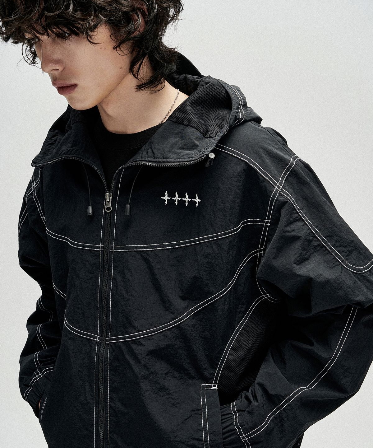 낫포너드(NOT4NERD) Segment Line Nylon Windbreaker Jacket - Black