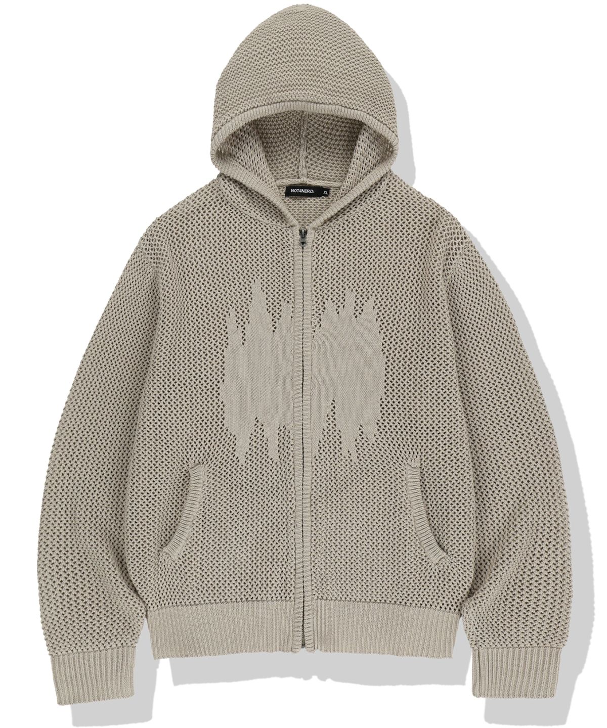 낫포너드(NOT4NERD) Candle Crochet Knit Hood Zip Up - Beige