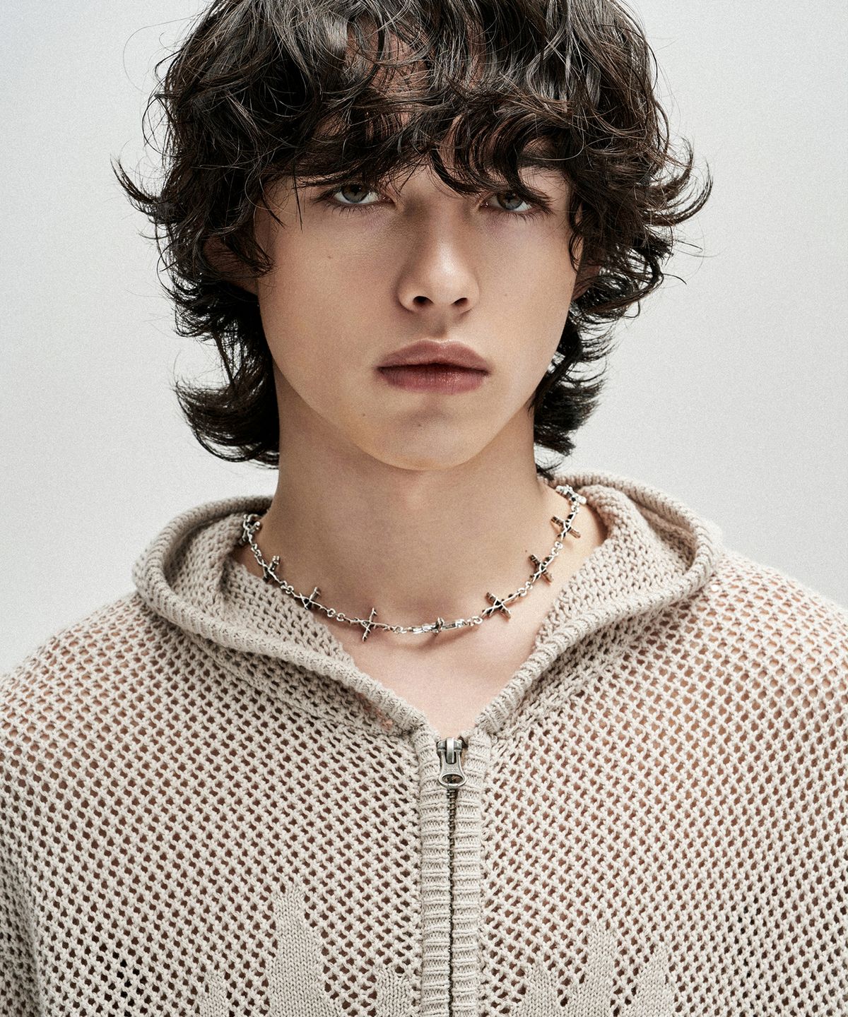 낫포너드(NOT4NERD) Candle Crochet Knit Hood Zip Up - Beige