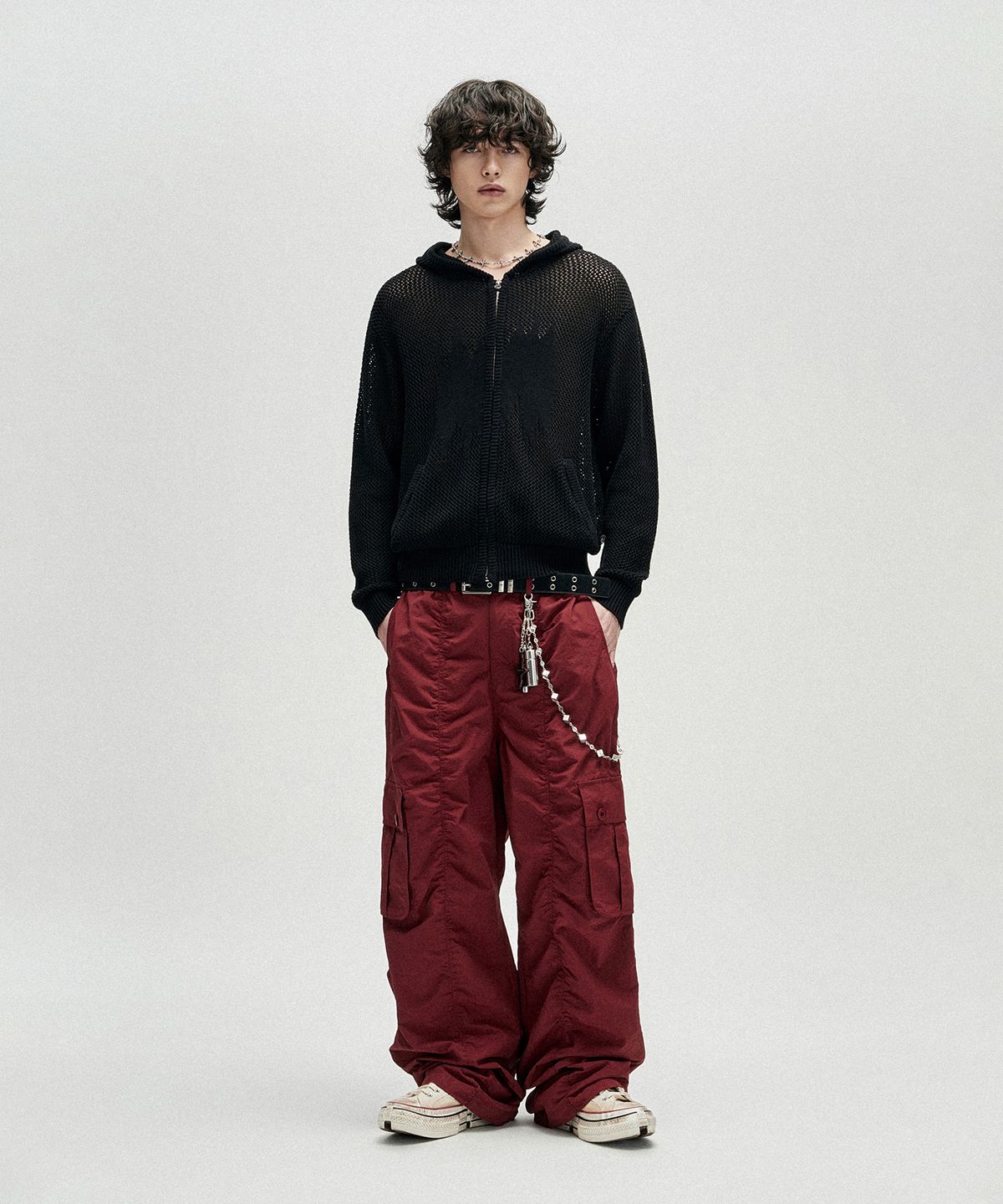 낫포너드(NOT4NERD) Candle Crochet Knit Hood Zip Up - Black