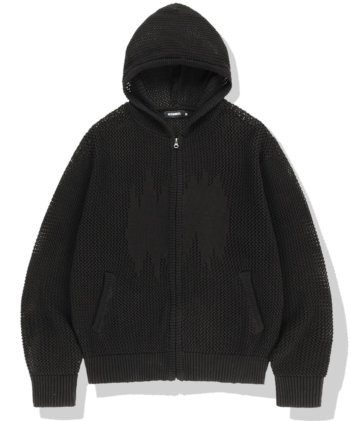 낫포너드(NOT4NERD) Candle Crochet Knit Hood Zip Up - Black