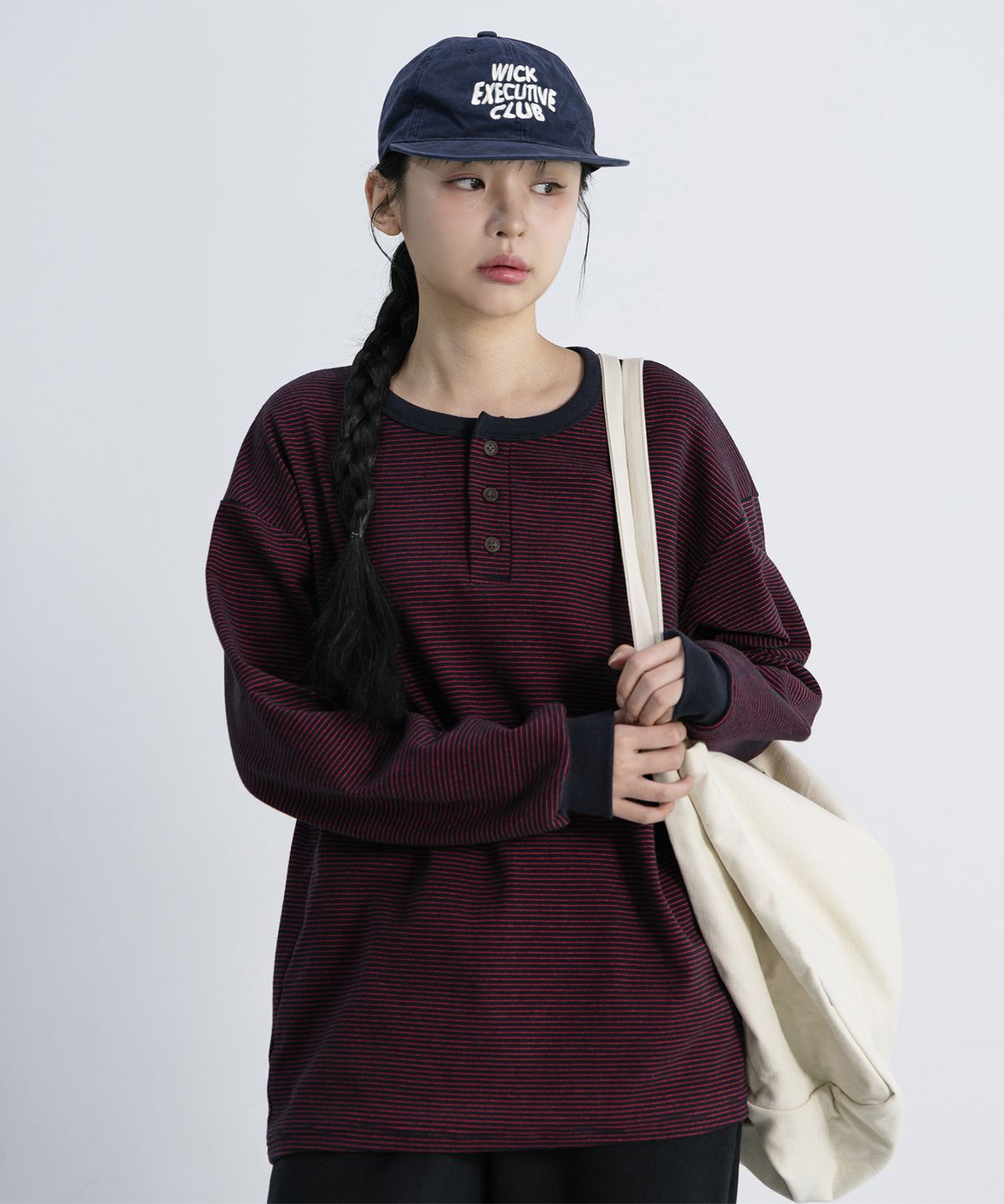 앨빈클로(ALVINCLO) 피치 스트라이프 라운드 긴팔티 AVT952 (2COLOR)
